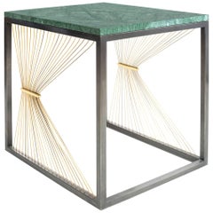 Contemporary Table with Marble, Brass and Steel, Handmade in Italy, Small