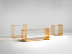 Contemporary Tables of Interlocking Steel Elements, 24-Karat Gold-Plated