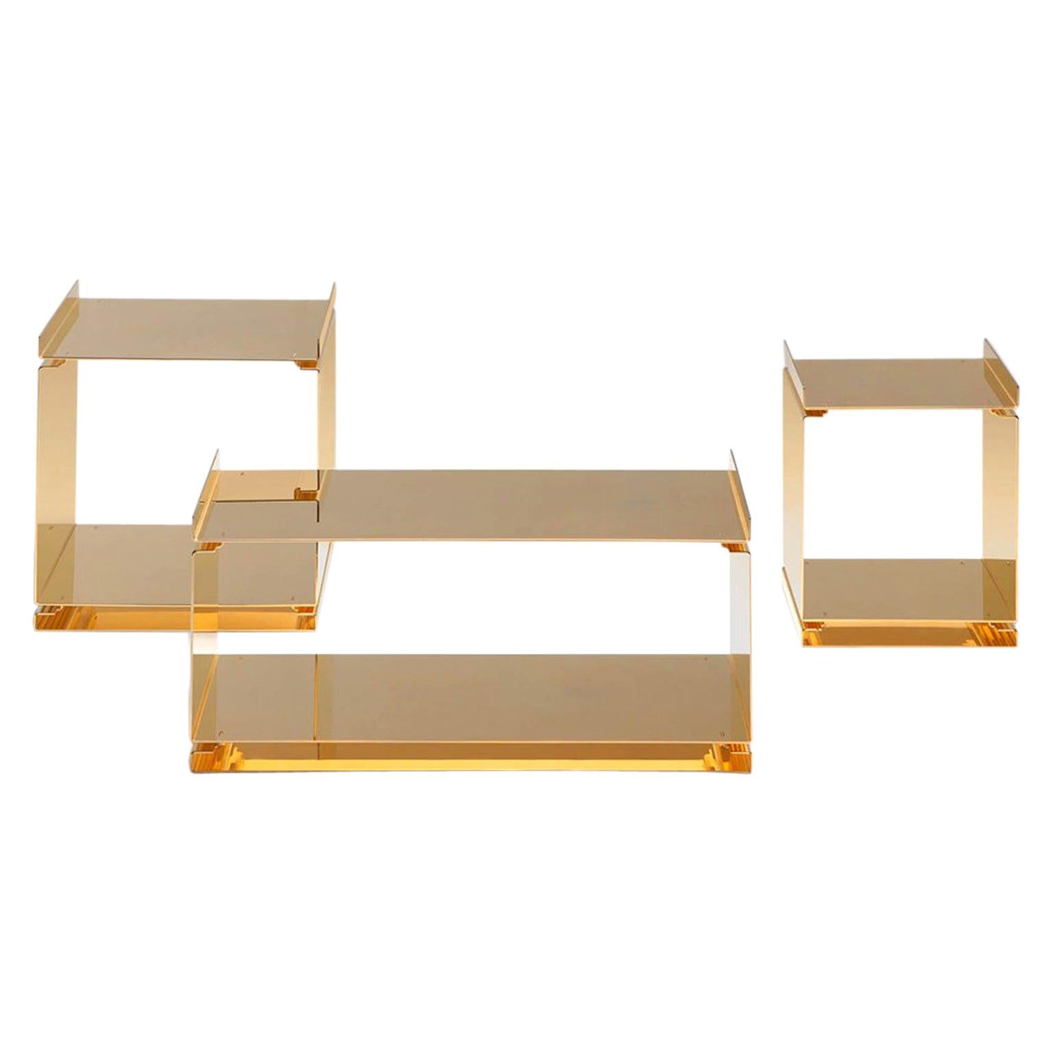 Contemporary Tables of Interlocking Steel Elements, 24-Karat Gold-Plated For Sale