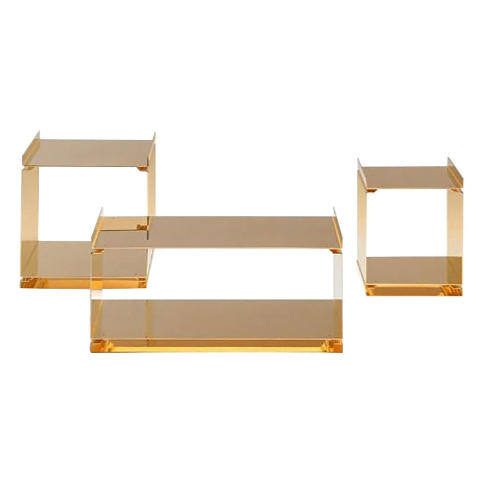 Contemporary Tables of Interlocking Steel Elements, 24-Karat Gold-Plated For Sale