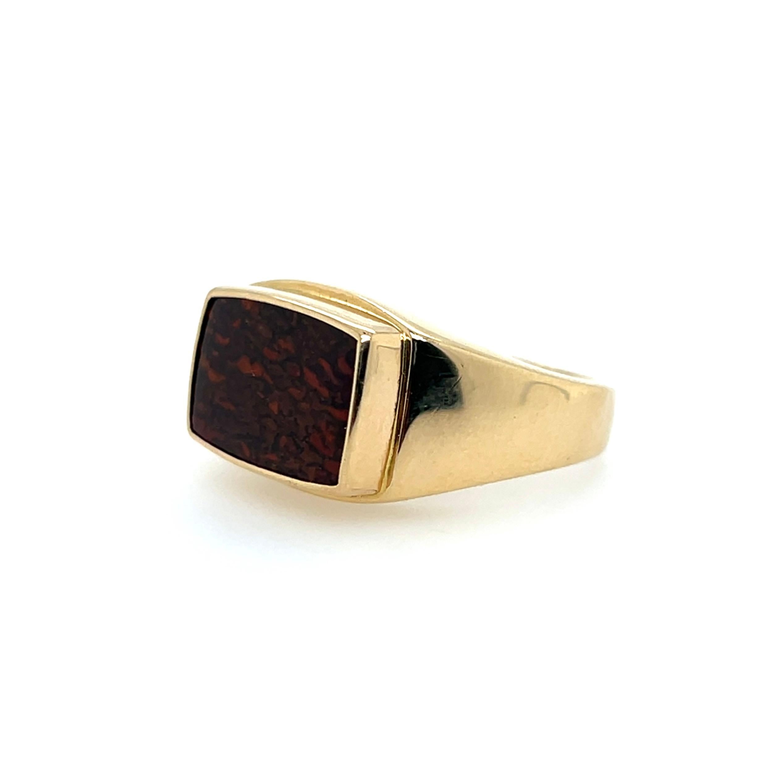 Cabochon Contemporary Tablet Cut Red Jasper 14k Yellow Gold Men's Statement Ring For Sale
