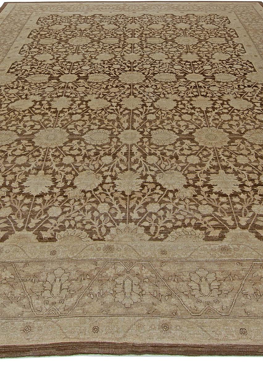 Hand-Knotted Contemporary Tabriz Beige and Brown Wool Rug by Doris Leslie Blau For Sale