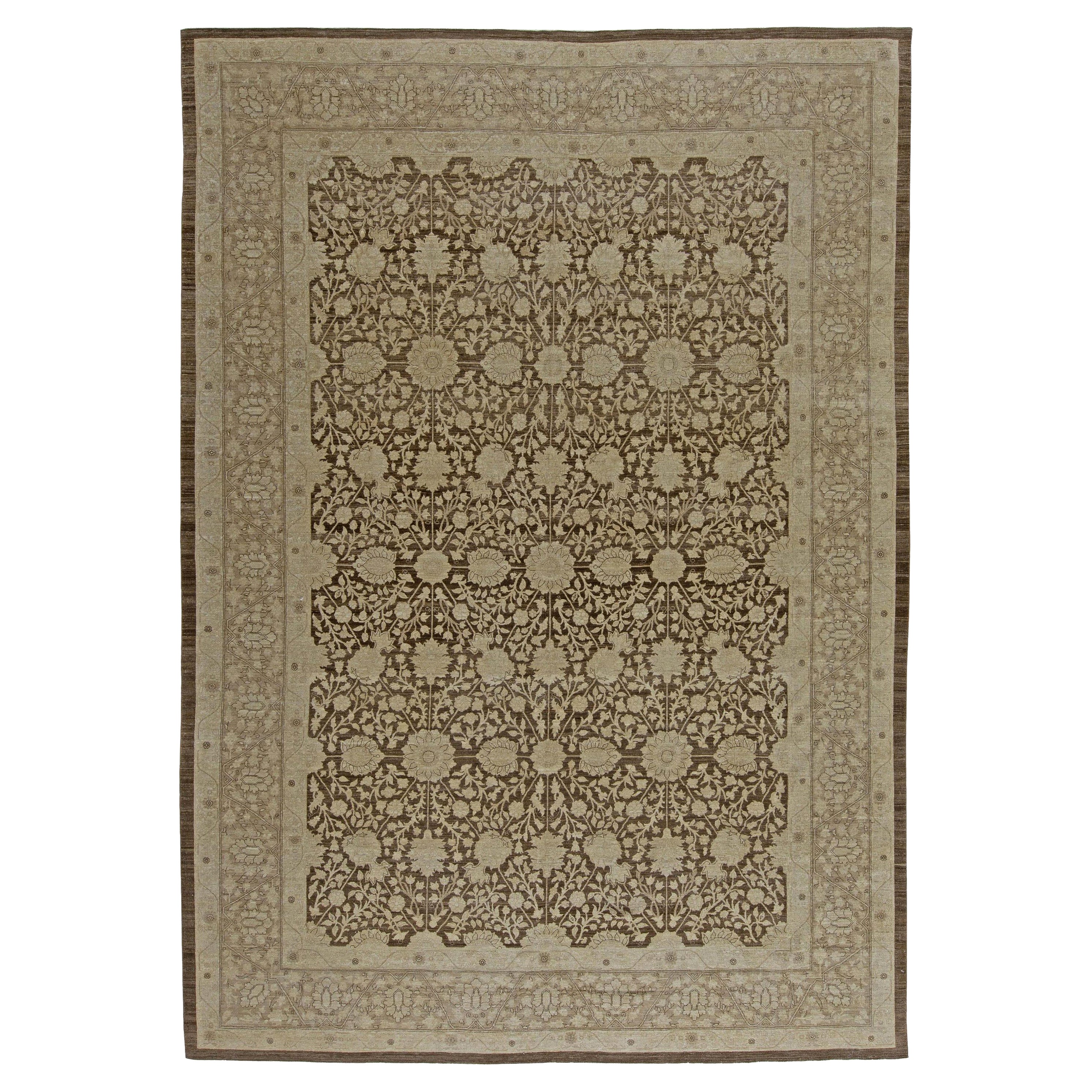 Contemporary Tabriz Beige and Brown Wool Rug by Doris Leslie Blau For Sale