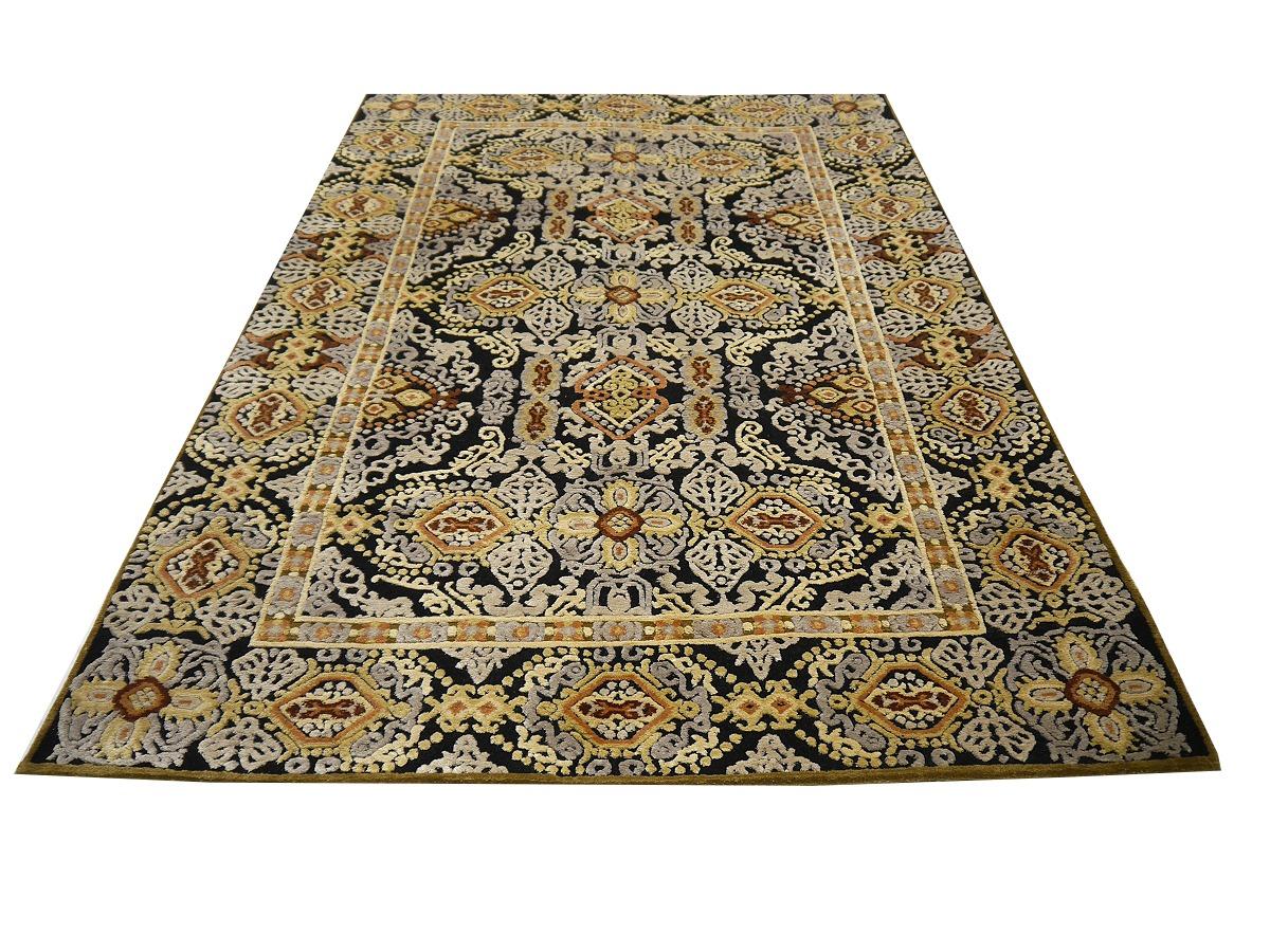 Népalais Tapis contemporain Tabriz Design en laine et soie nouées à la main Collection Djoharian en vente