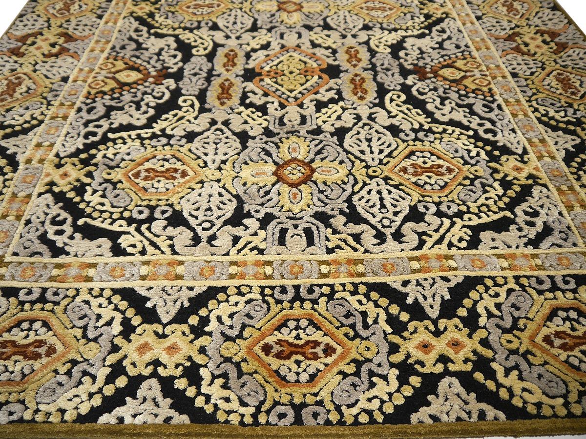 Noué à la main Tapis contemporain Tabriz Design en laine et soie nouées à la main Collection Djoharian en vente