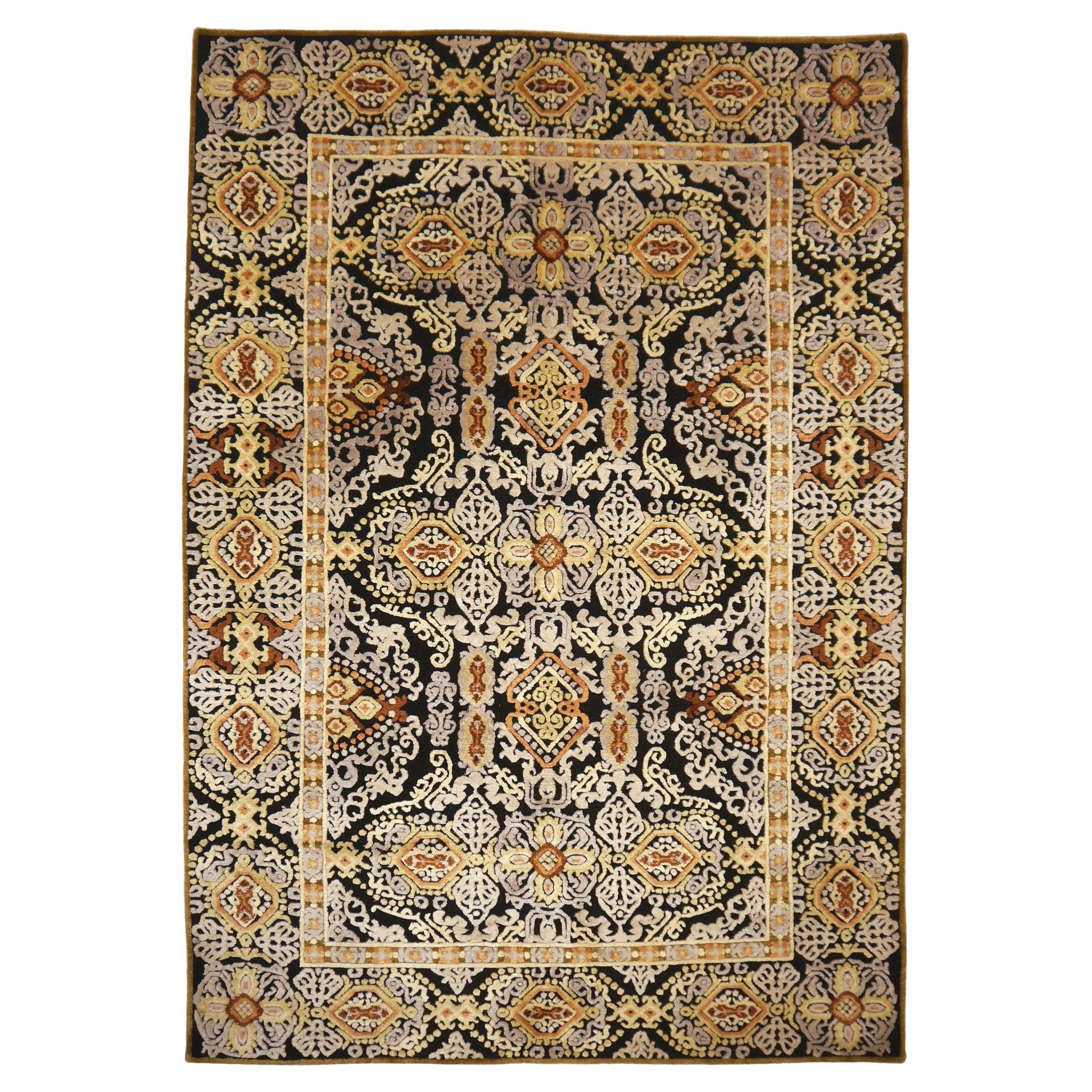 Tapis contemporain Tabriz Design en laine et soie nouées à la main Collection Djoharian