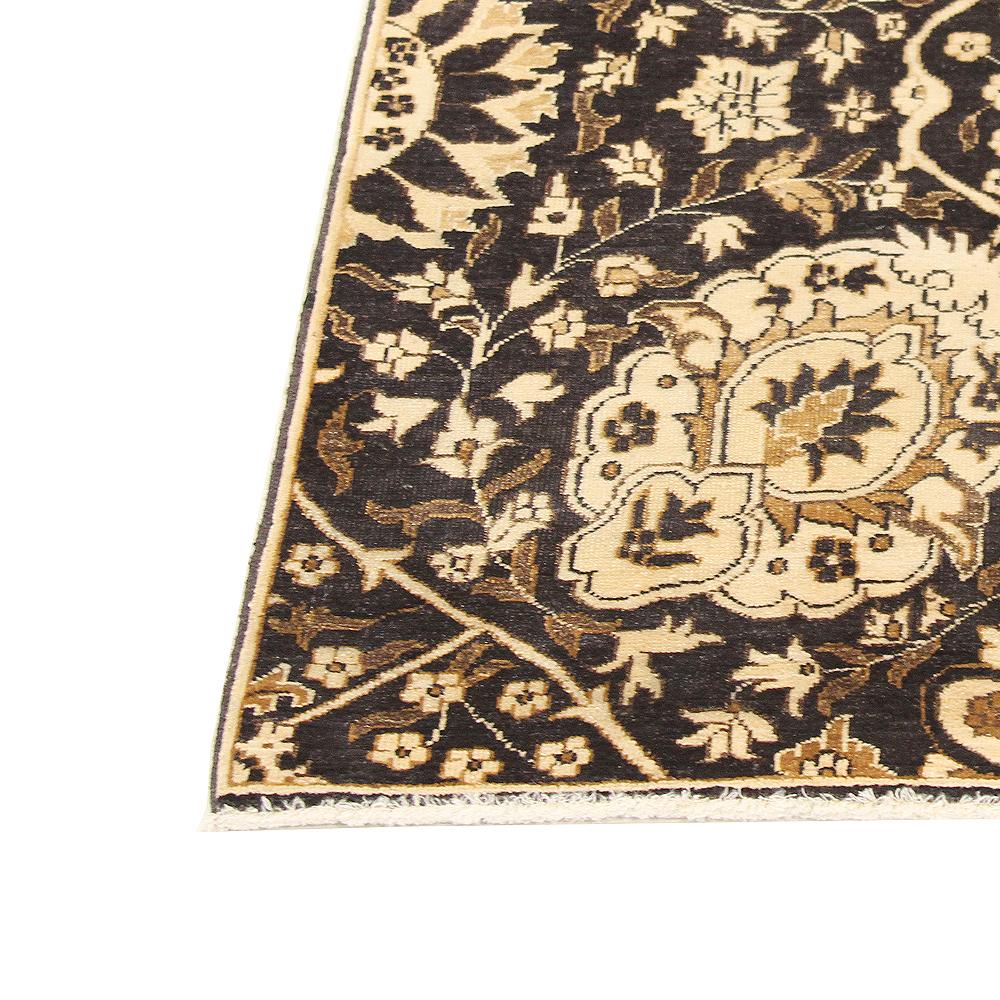 Hand-Woven Contemporary Tabriz Rug with Black and Brown Flower Motifs on Ivory Field For Sale