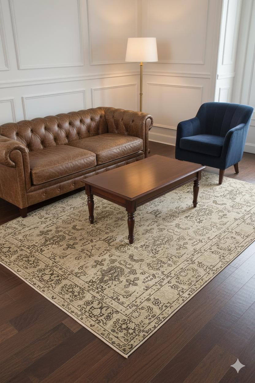 Dieser handgewebte Teppich präsentiert eine raffinierte Ästhetik im Tabriz-Stil mit einem Allover-Layout aus floralen und ornamentalen Motiven. Das Design in dezentem Beige mit braunen Details schafft eine ruhige, zusammenhängende Oberfläche, die