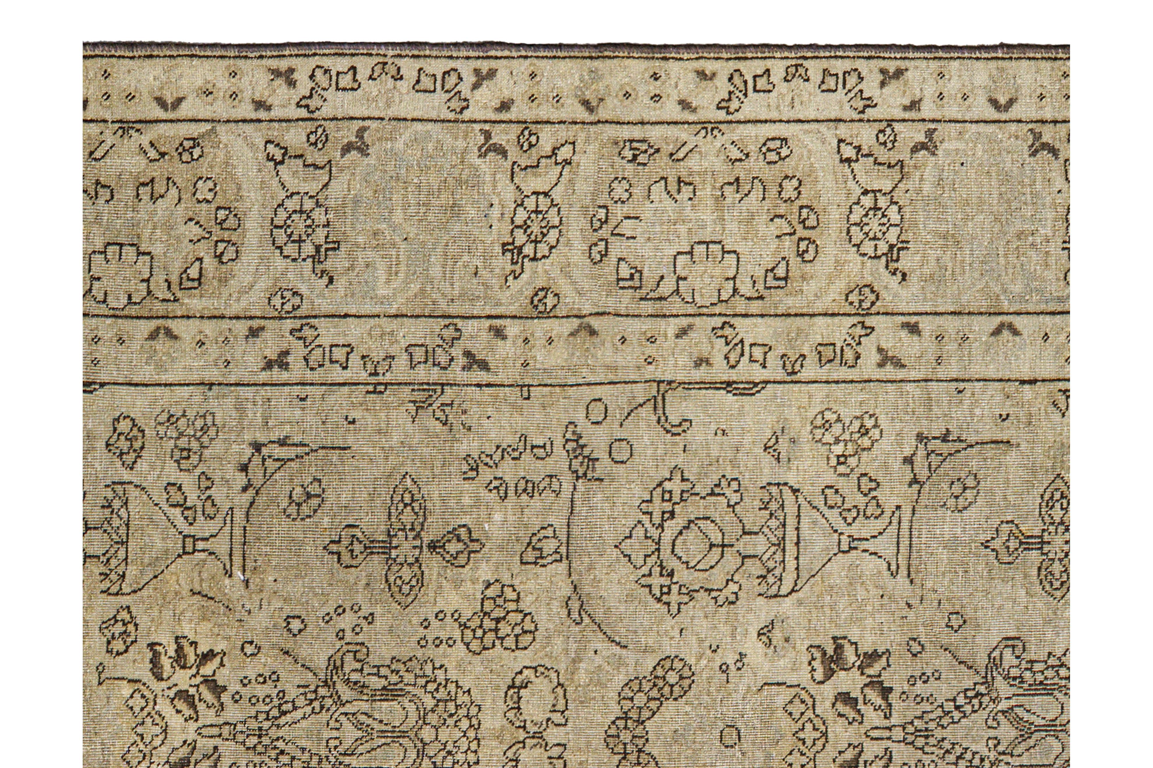 Zeitgenössischer handgewebter Teppich im Tabriz-Stil, 7 ft × 10 ft, Beige und Braun (Handgeknüpft) im Angebot