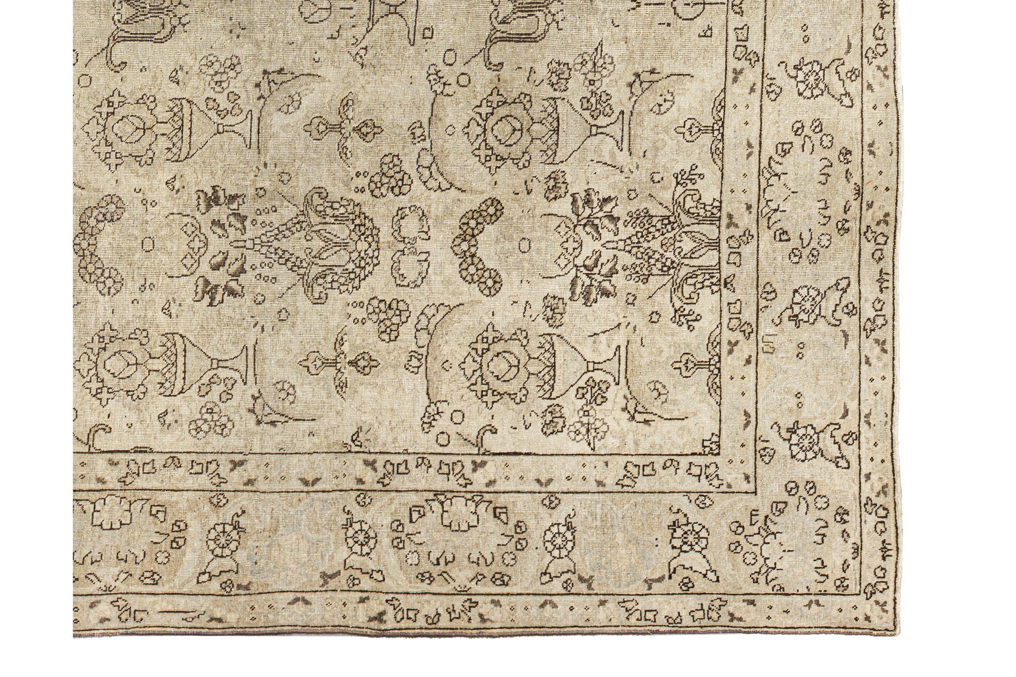 Zeitgenössischer handgewebter Teppich im Tabriz-Stil, 7 ft × 10 ft, Beige und Braun im Zustand „Hervorragend“ im Angebot in Dallas, TX