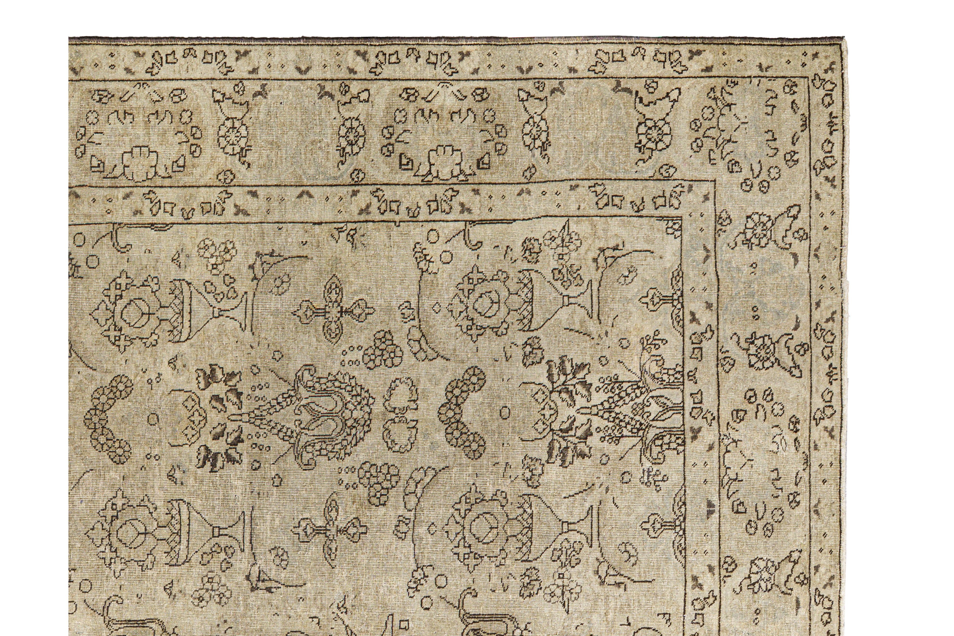 Zeitgenössischer handgewebter Teppich im Tabriz-Stil, 7 ft × 10 ft, Beige und Braun (Wolle) im Angebot