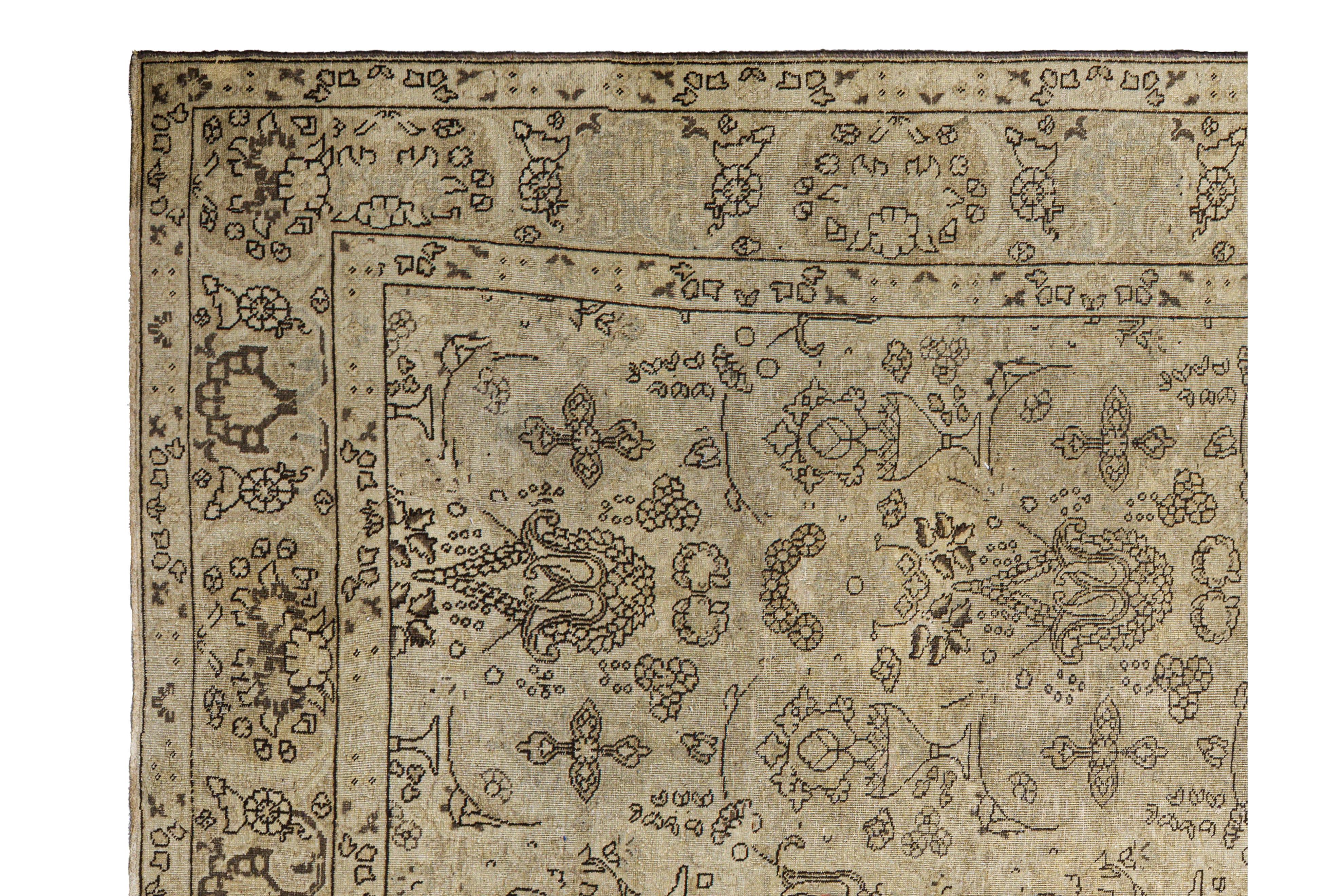 Zeitgenössischer handgewebter Teppich im Tabriz-Stil, 7 ft × 10 ft, Beige und Braun im Angebot 1