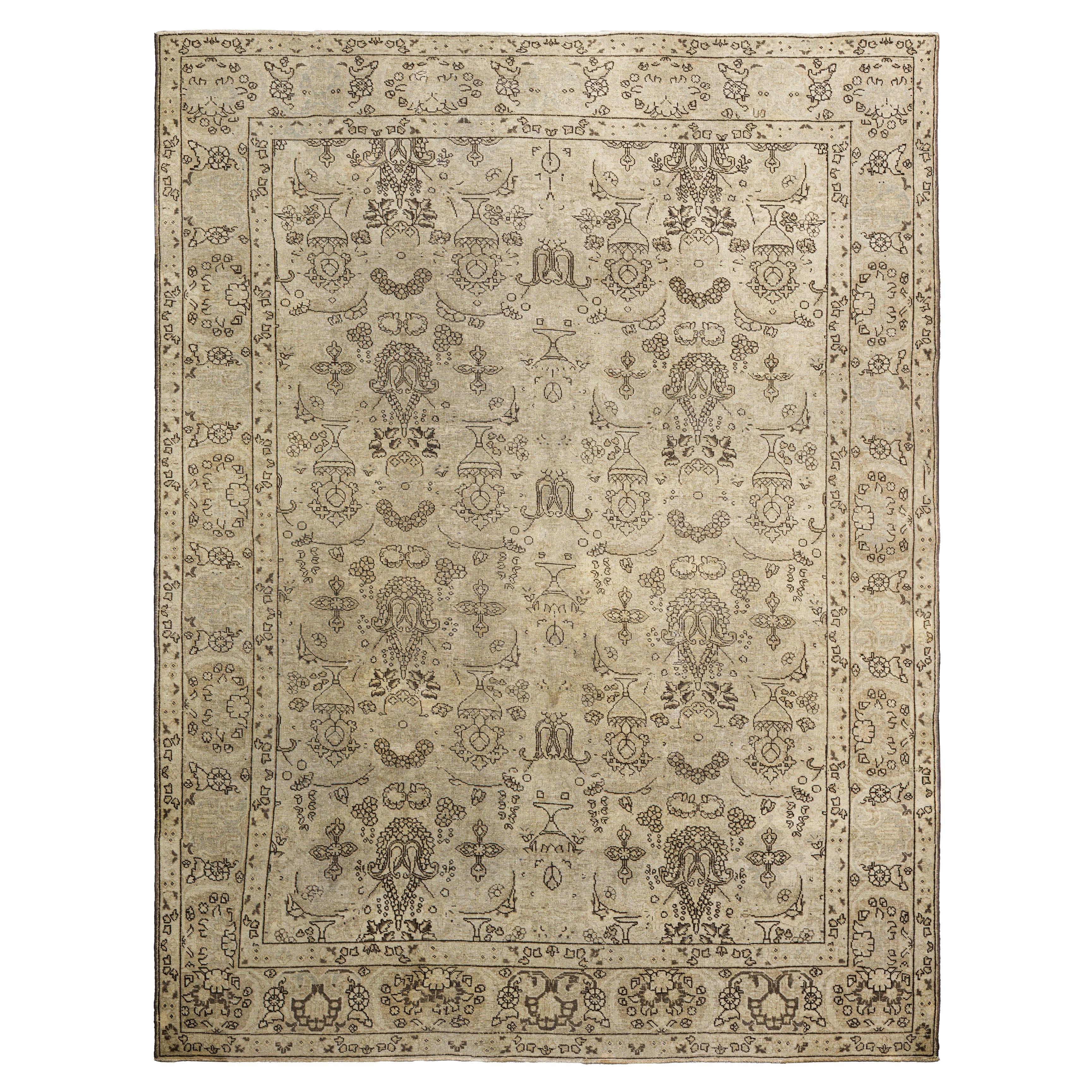 Tappeto contemporaneo in stile Tabriz tessuto a mano, 7 ft × 10 ft , beige e marrone