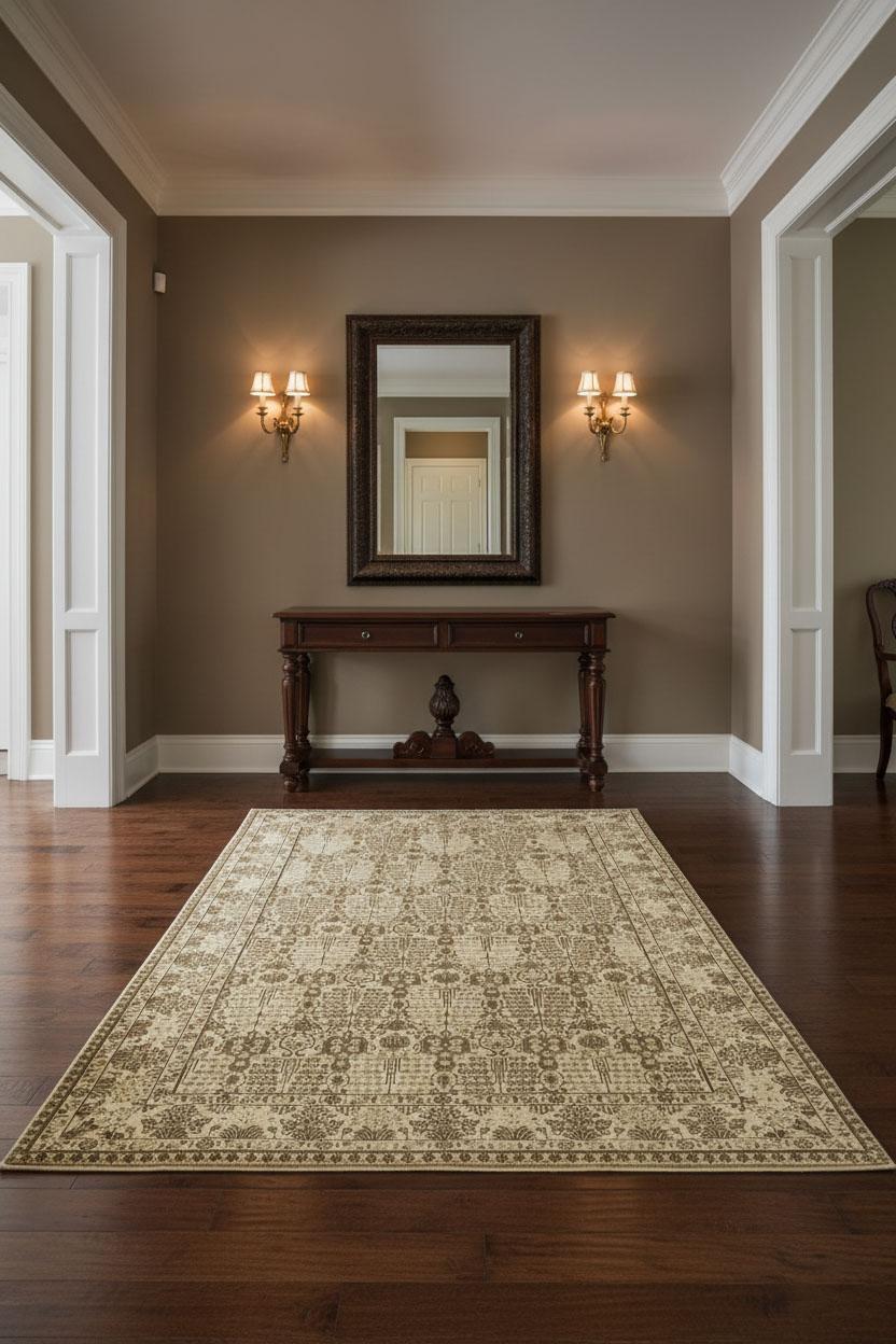 Indiano Tappeto contemporaneo in lana stile Tabriz, 7 ft × 10 ft , Avorio e Umber in vendita