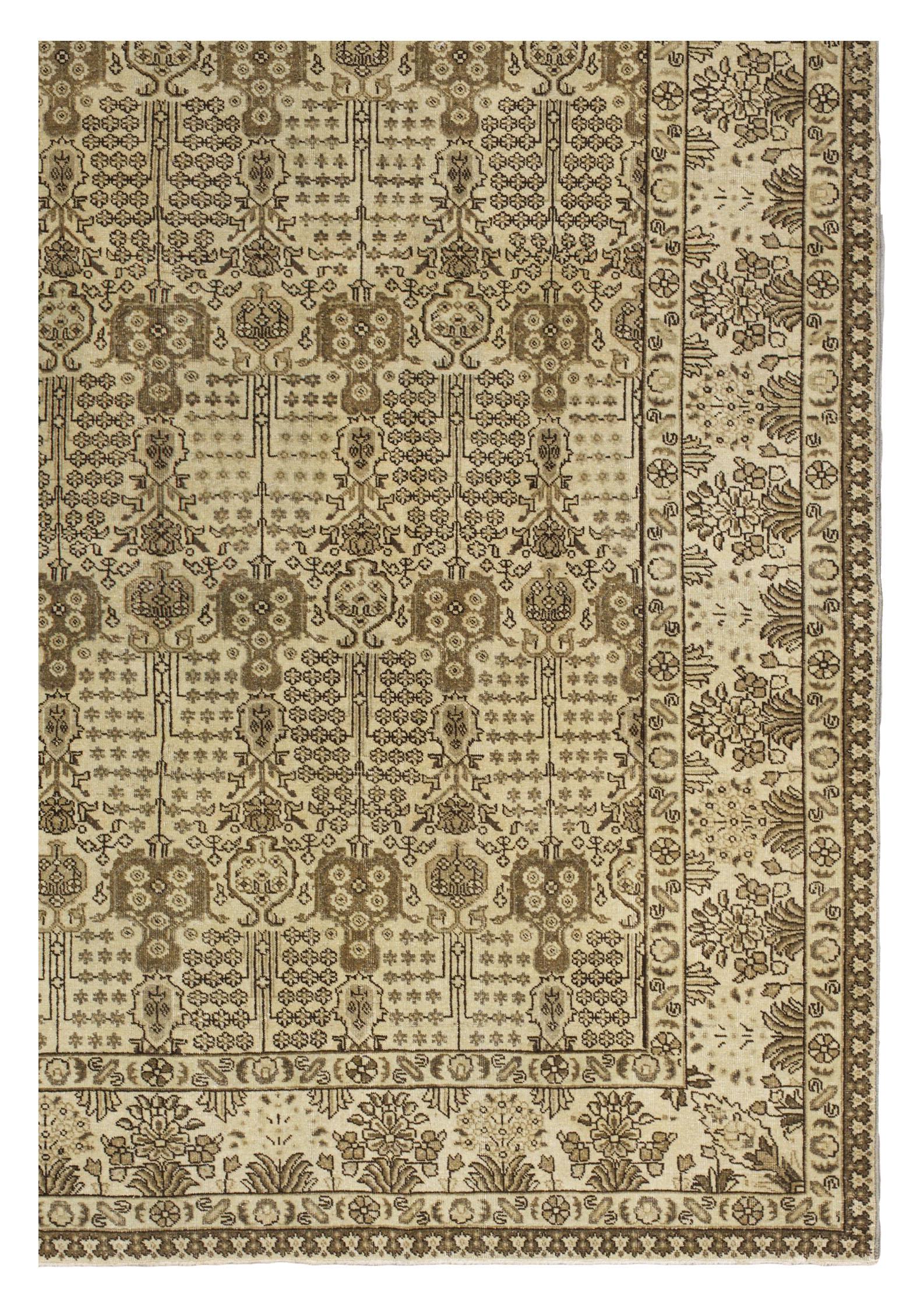 XXI secolo e contemporaneo Tappeto contemporaneo in lana stile Tabriz, 7 ft × 10 ft , Avorio e Umber in vendita