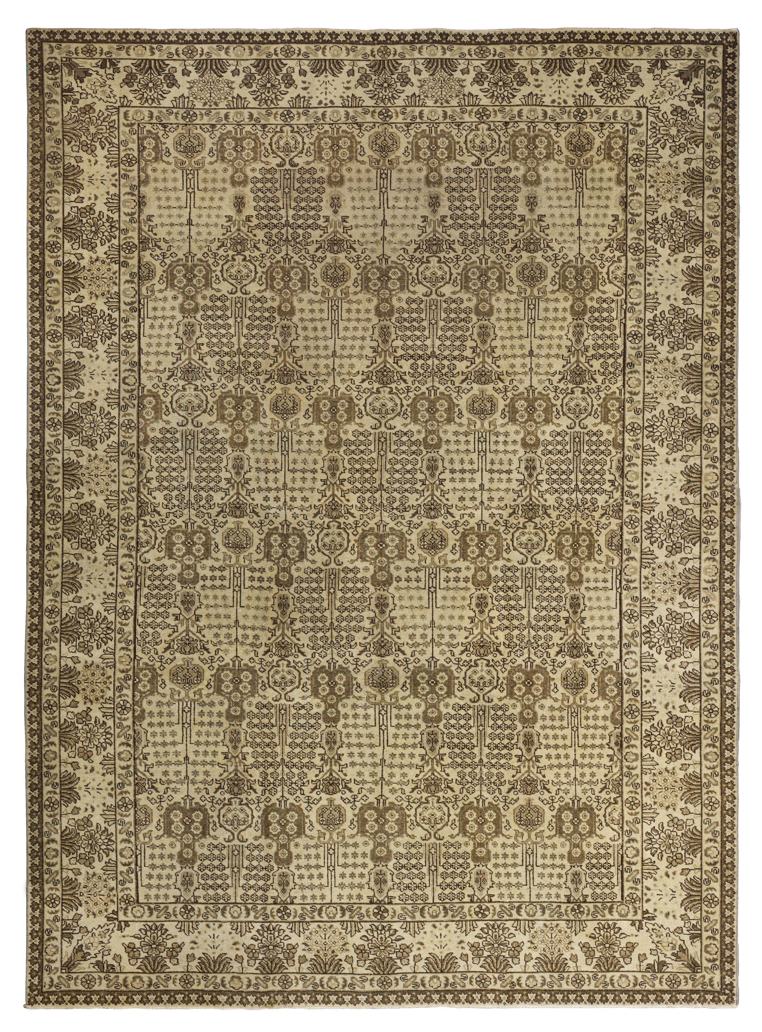 Tappeto contemporaneo in lana stile Tabriz, 7 ft × 10 ft , Avorio e Umber in vendita 1
