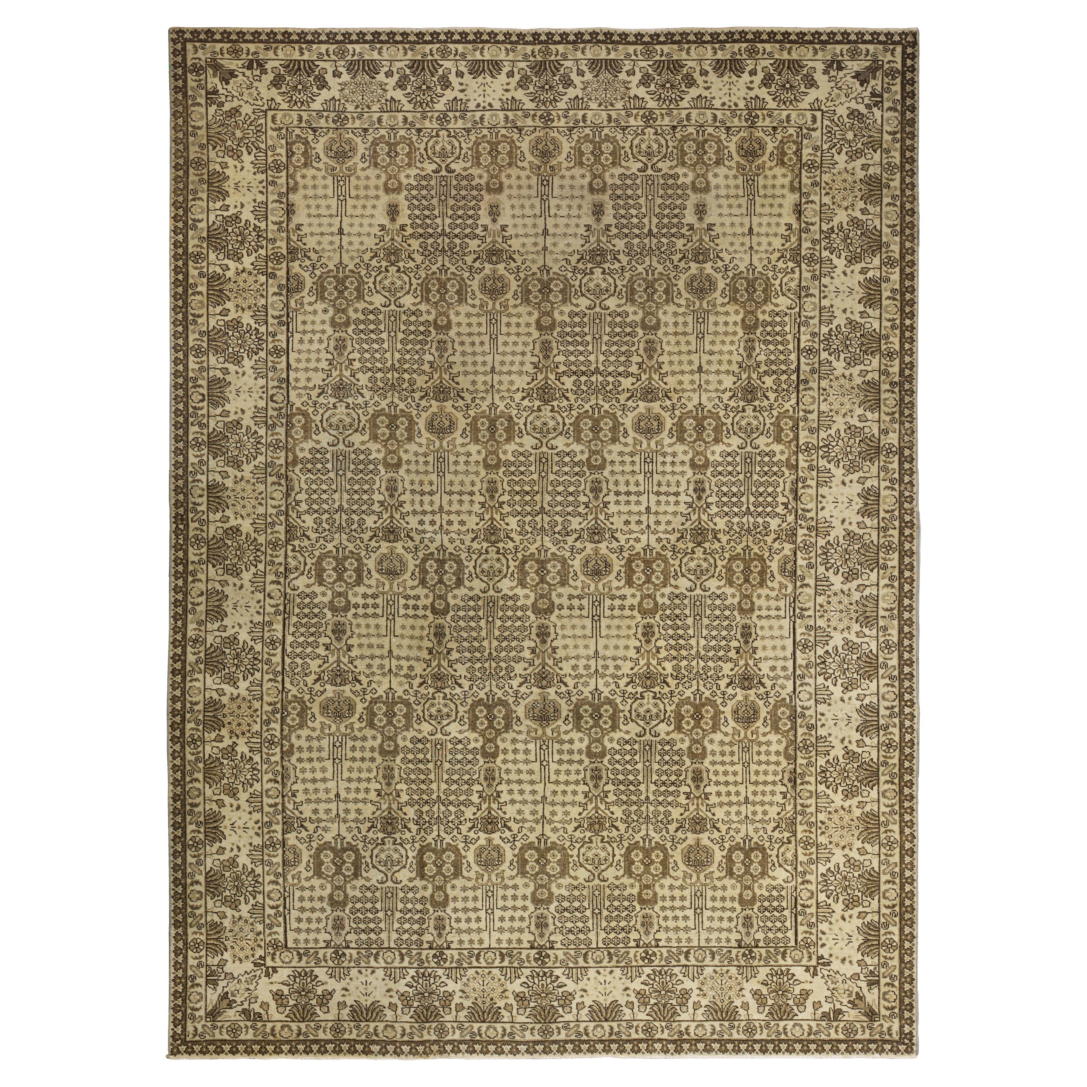 Tappeto contemporaneo in lana stile Tabriz, 7 ft × 10 ft , Avorio e Umber in vendita