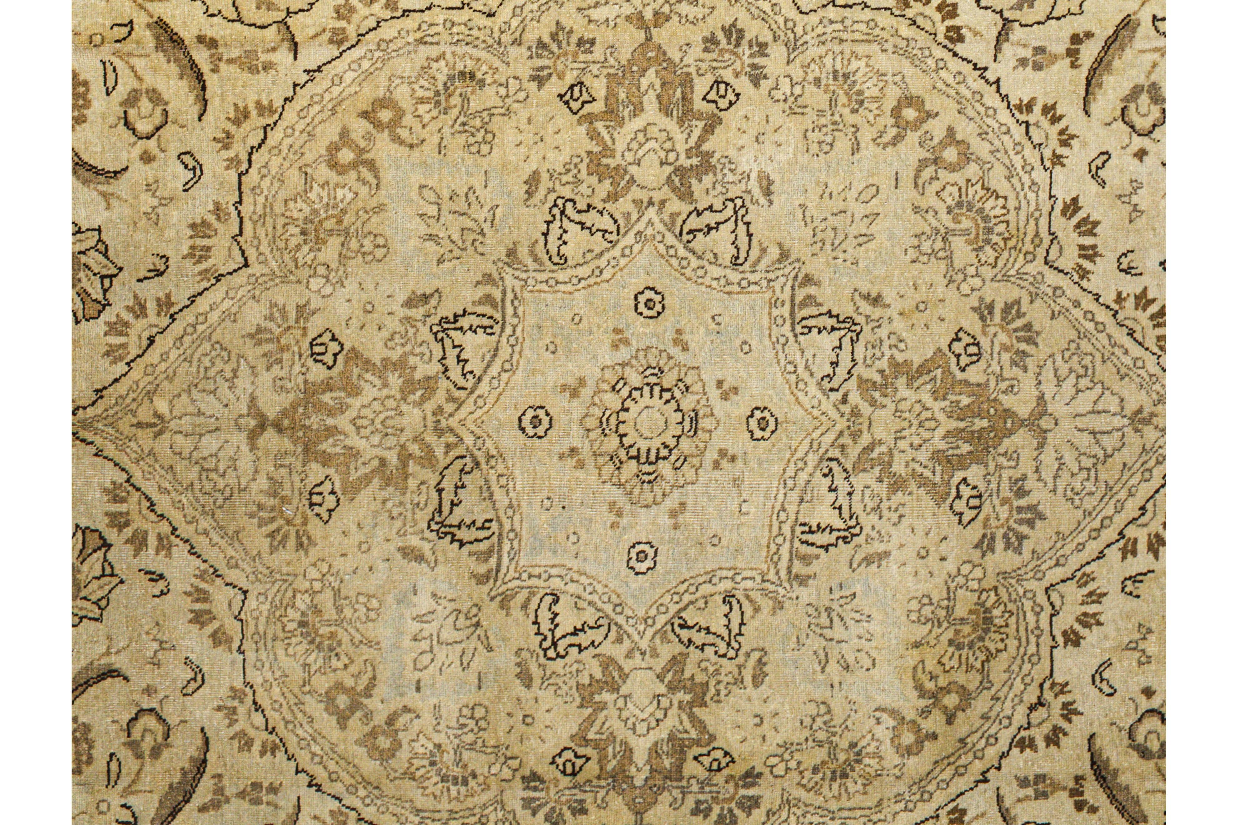 Zeitgenössischer Wollteppich im Tabriz-Stil, 8 Fuß × 11 Fuß, Creme und Beige im Angebot 2