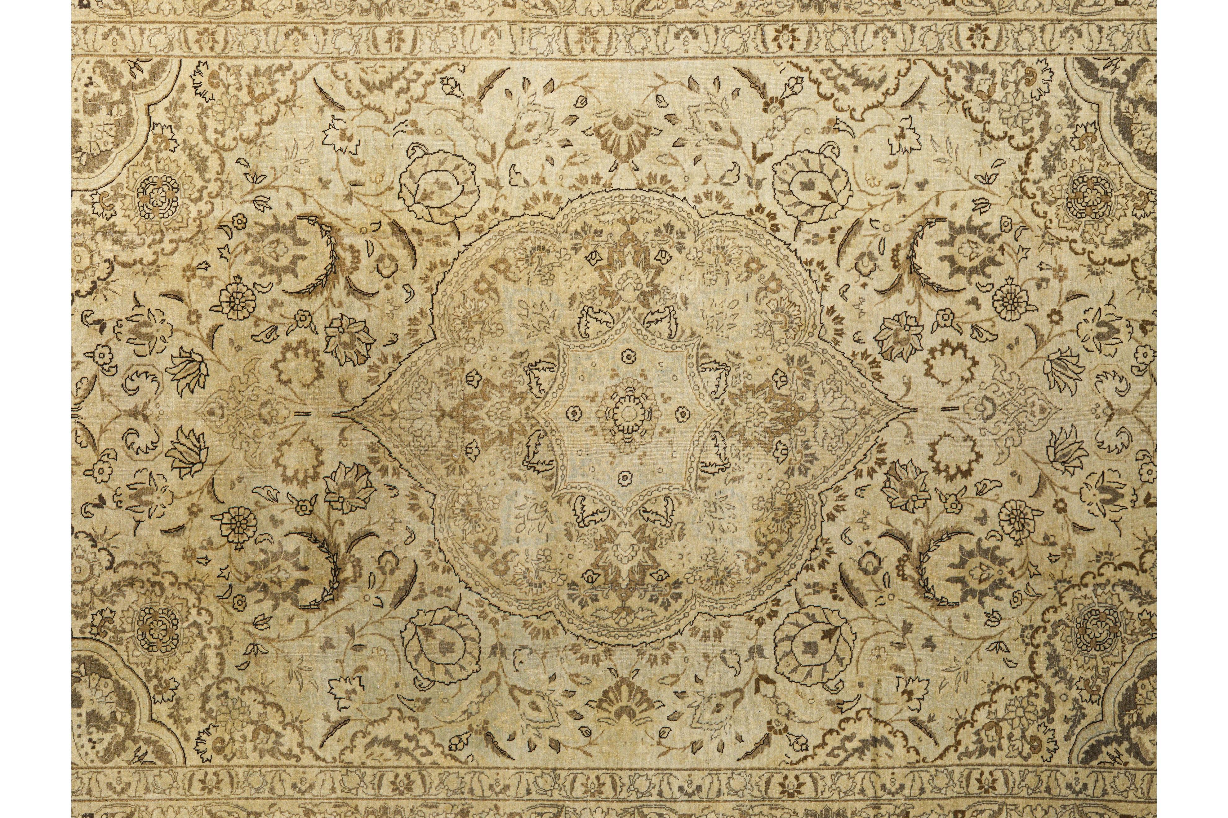 Zeitgenössischer Wollteppich im Tabriz-Stil, 8 Fuß × 11 Fuß, Creme und Beige im Angebot 3
