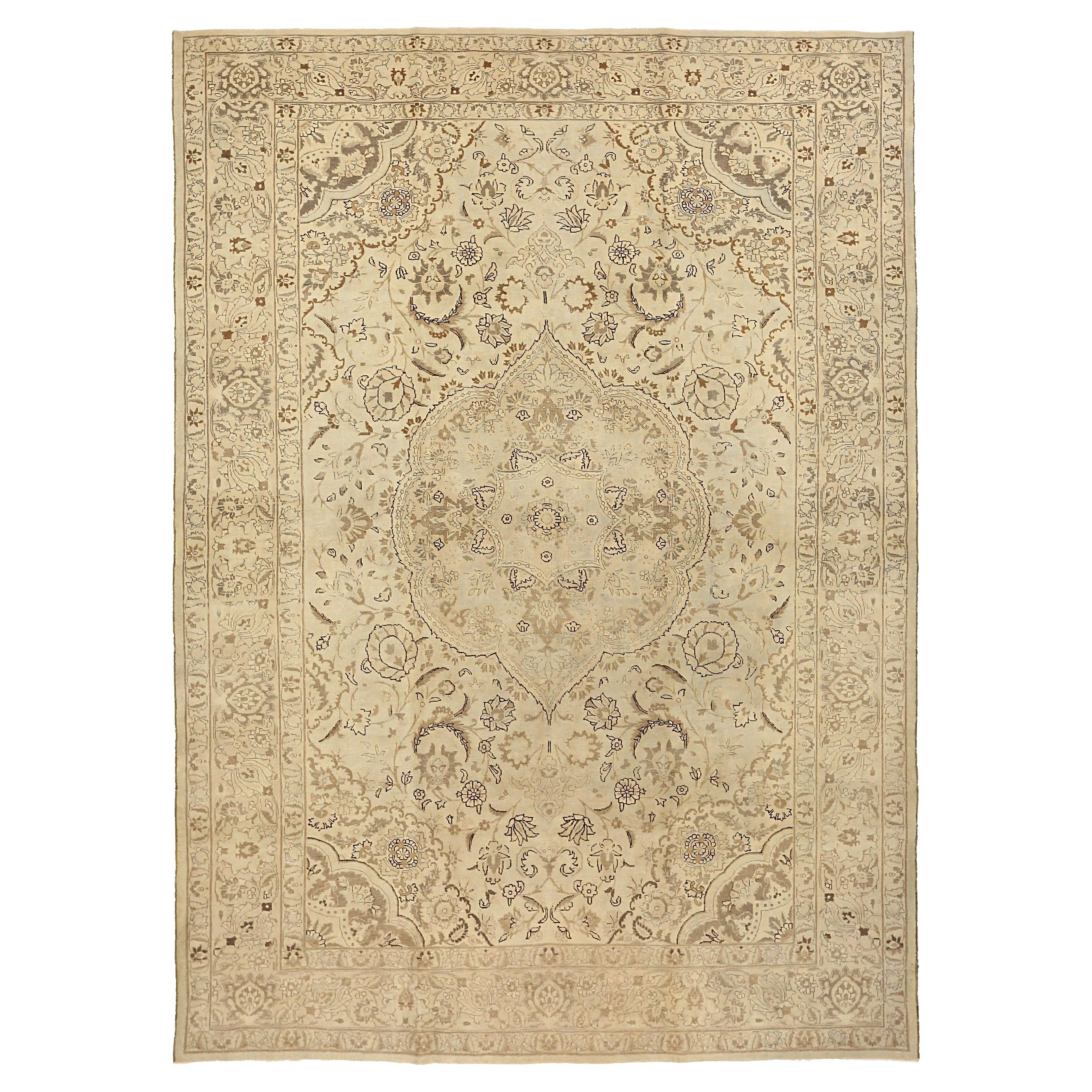 Tappeto contemporaneo in lana stile Tabriz, 8 ft × 11 ft , Crema e Beige