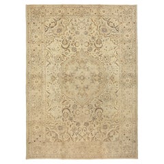Tappeto contemporaneo in lana stile Tabriz, 8 ft × 11 ft , Crema e Beige