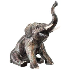 Contemporary Tahitian Mother of Pearl and Bone Inlay Elephant Sculpture