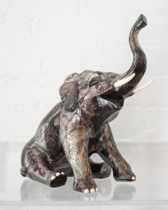 Contemporary Tahitian Mother of Pearl and Bone Inlay Elephant Sculpture