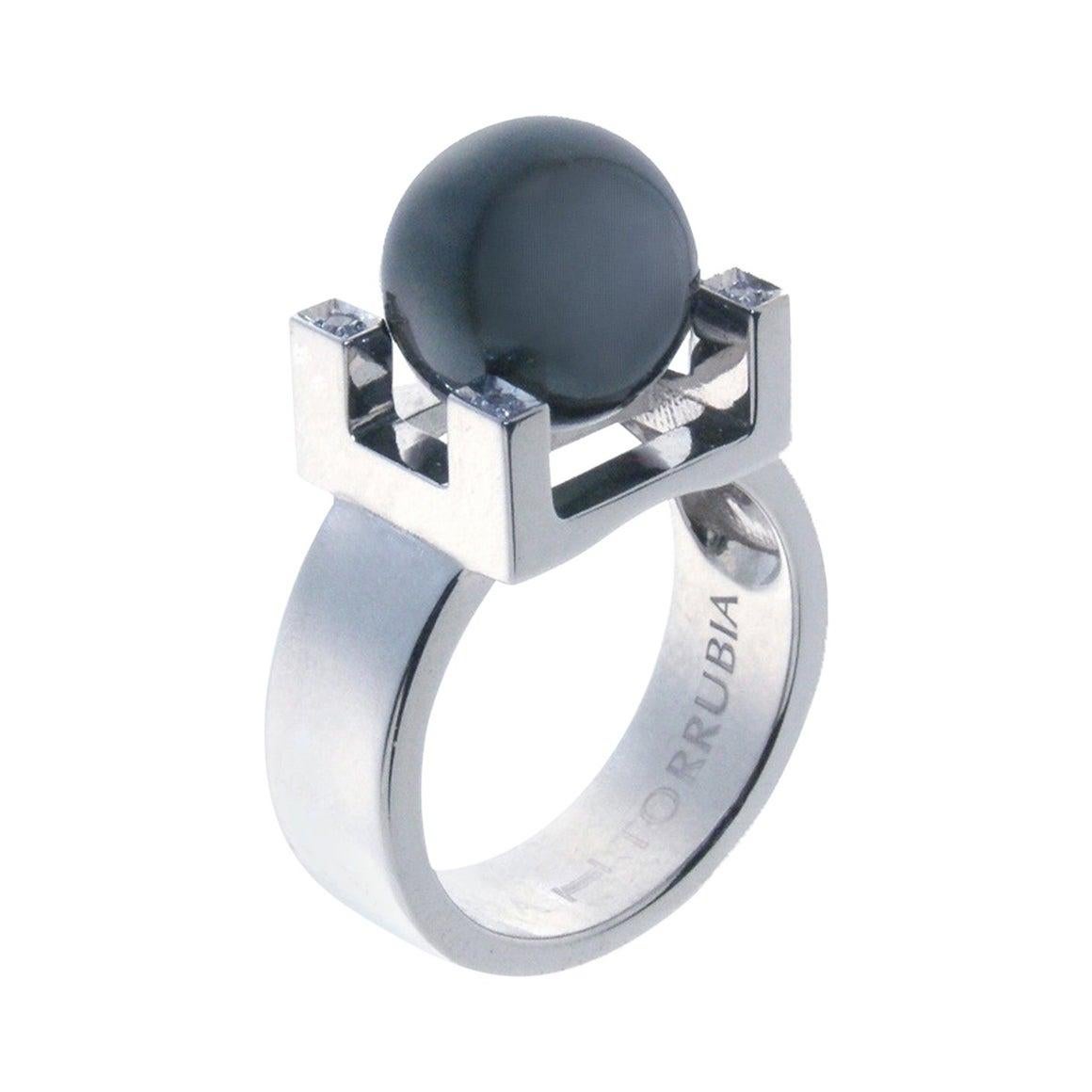 Contemporary Tahitian Pearl Diamond in 18 Karat White Gold Cocktail Ring For Sale