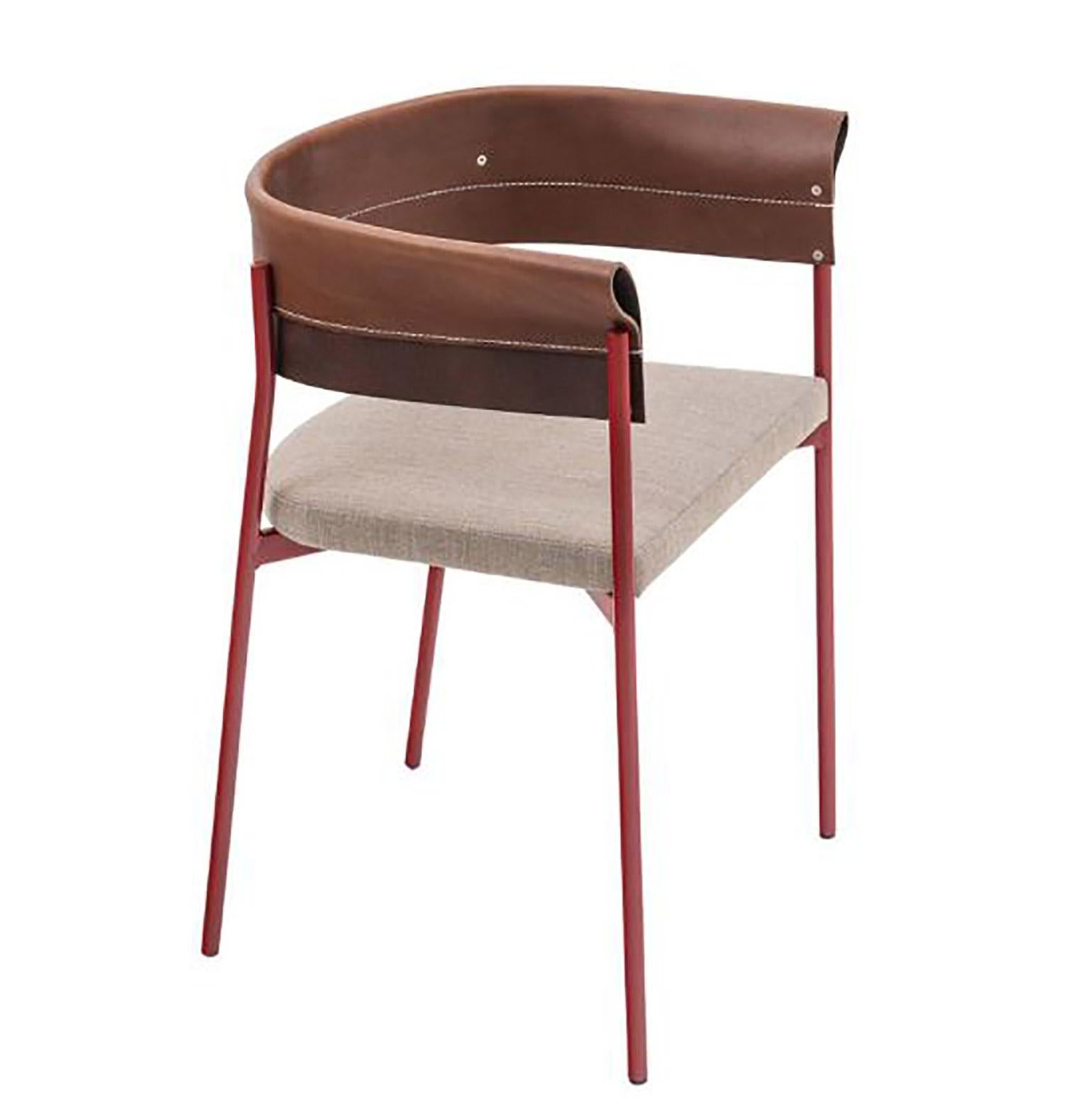 Modern Contemporary Tailor Made Gomito Chair, Handcrafted Folded Leather Backrest For Sale