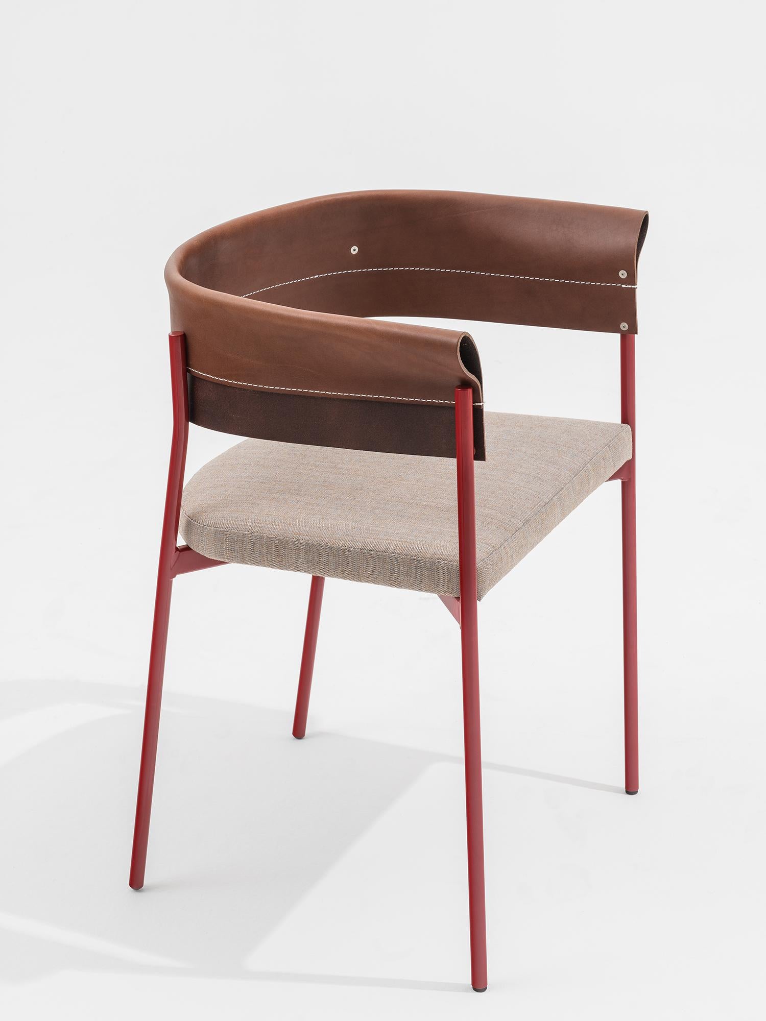 Modern Contemporary Tailor Made Gomito Chair, Handcrafted Folded Leather Backrest For Sale