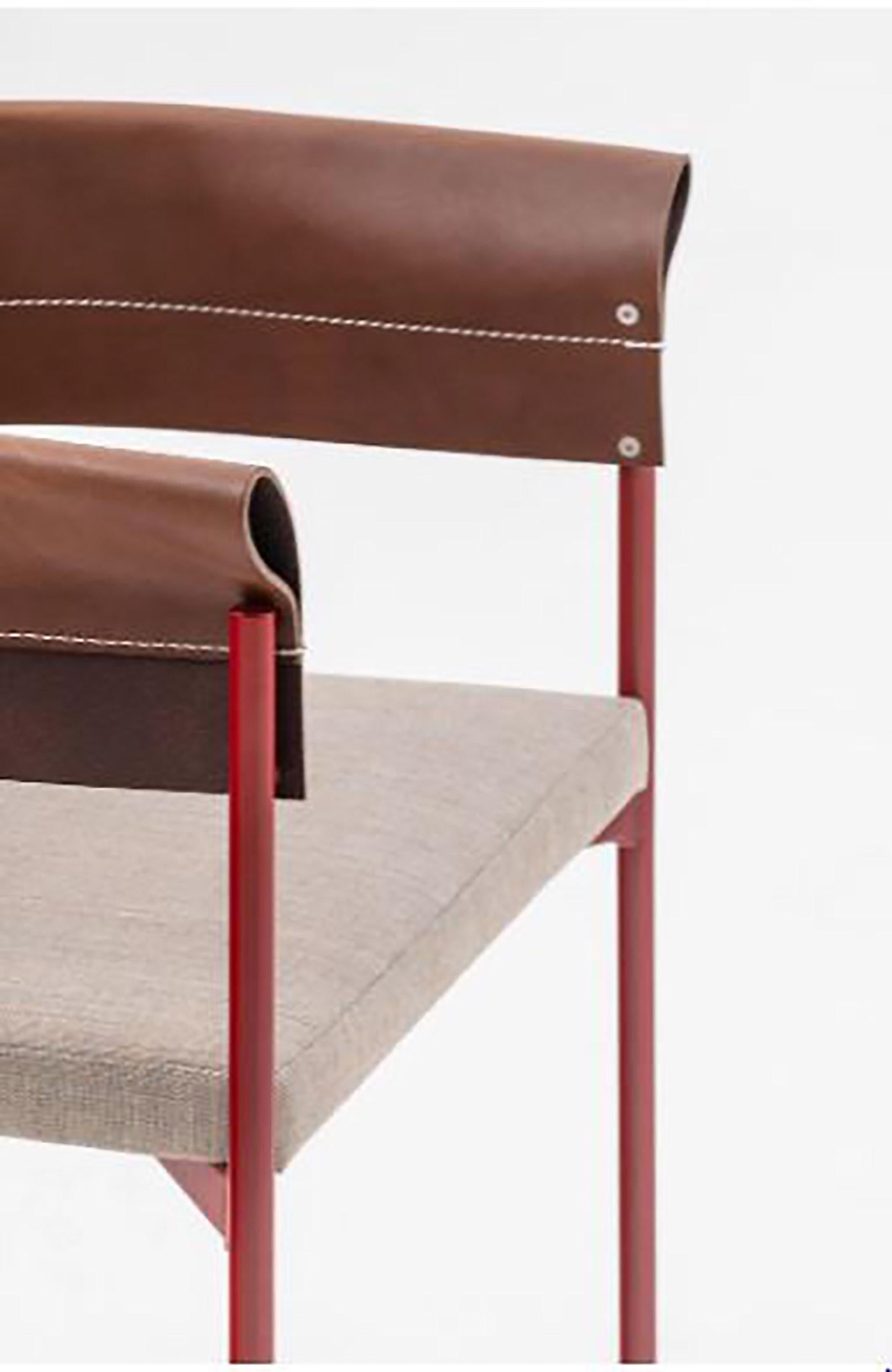 Italian Contemporary Tailor Made Gomito Chair, Handcrafted Folded Leather Backrest For Sale