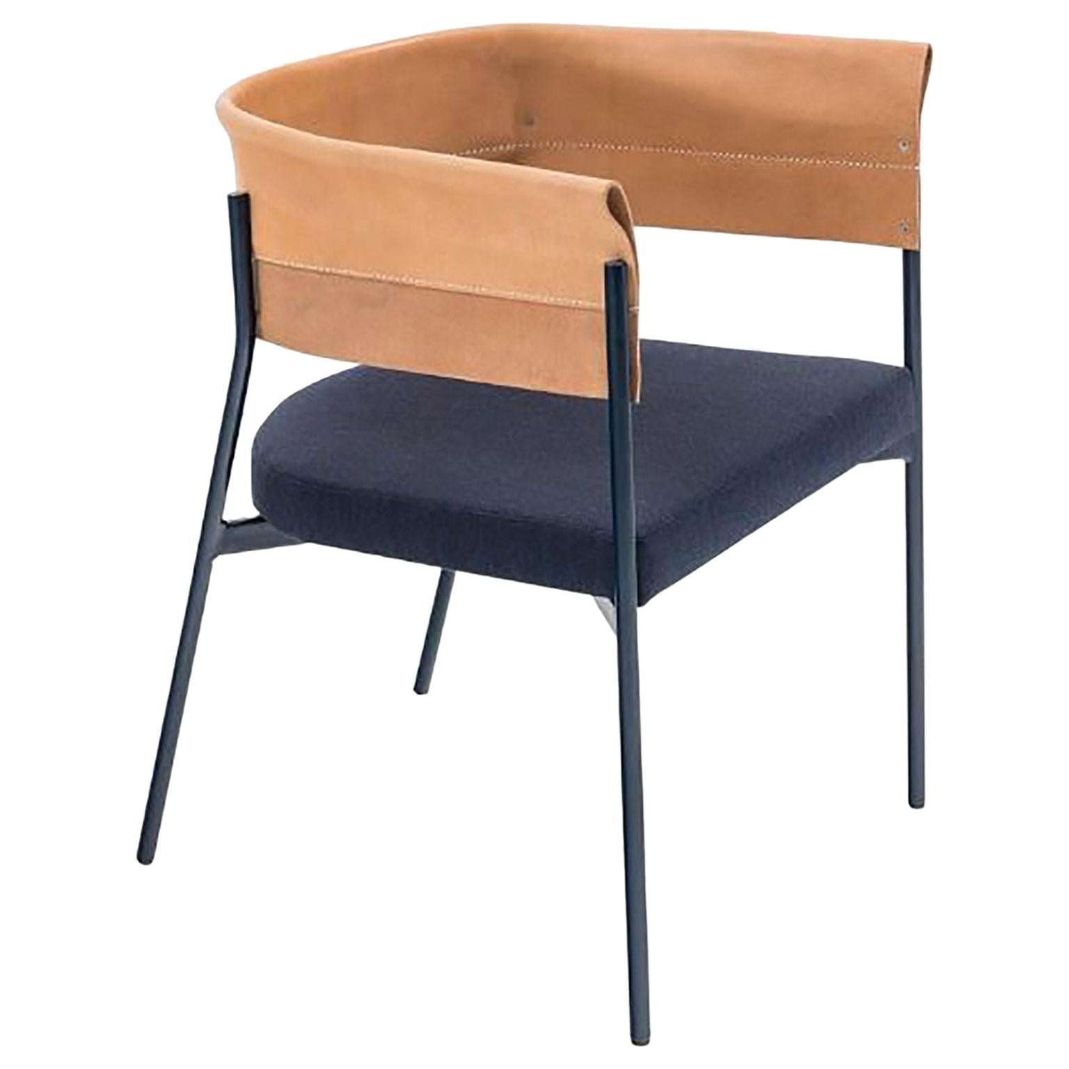 Contemporary Tailor Made Gomito Chair, Handcrafted Folded Leather Backrest For Sale