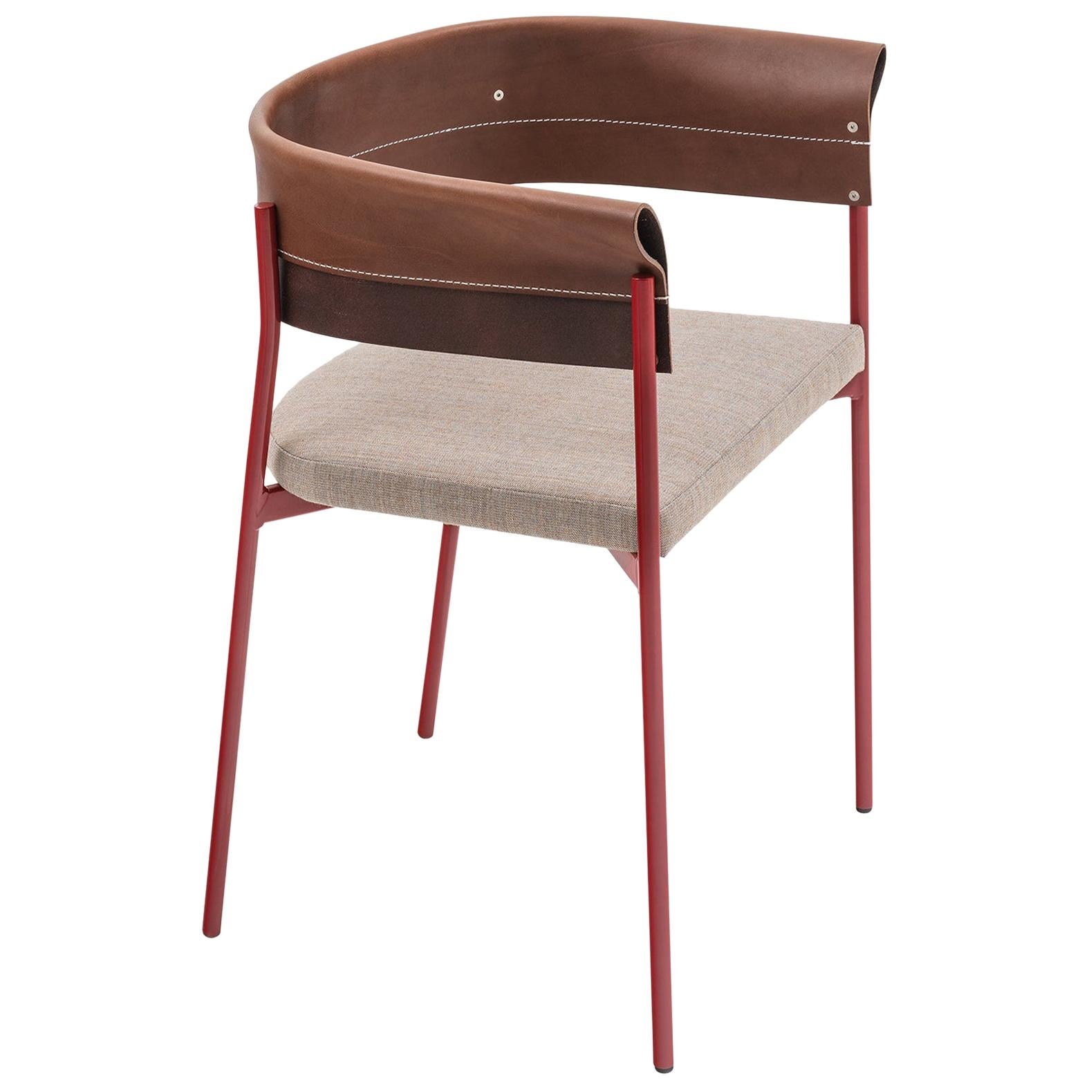 Contemporary Tailor Made Gomito L Chair, Handcrafted Folded Leather Backrest For Sale