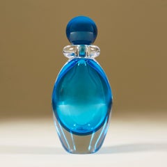 Tall Murano aquamarine turquoise perfume bottle, Italy