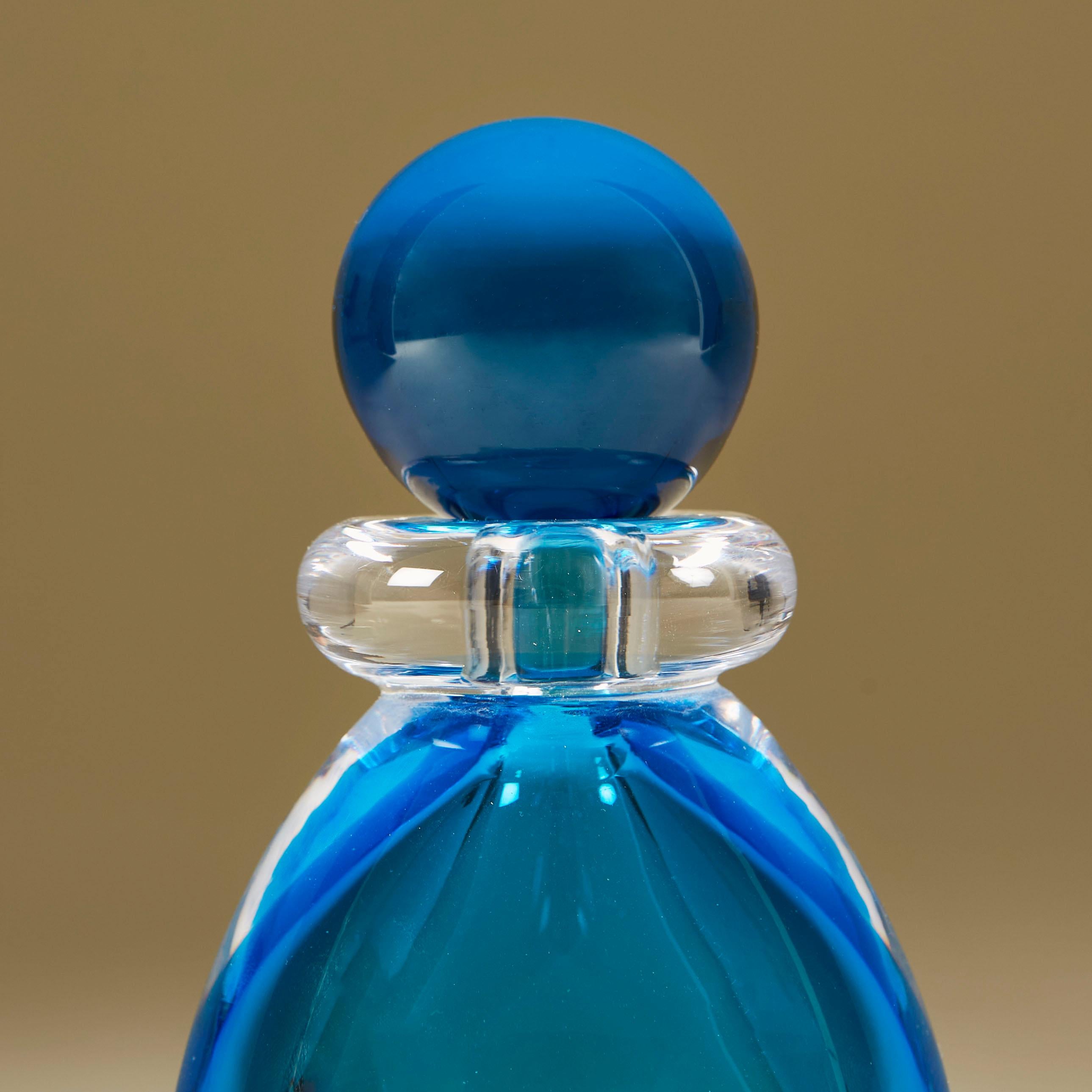 Italian Contemporary tall aquamarine Murano perfume bottle For Sale