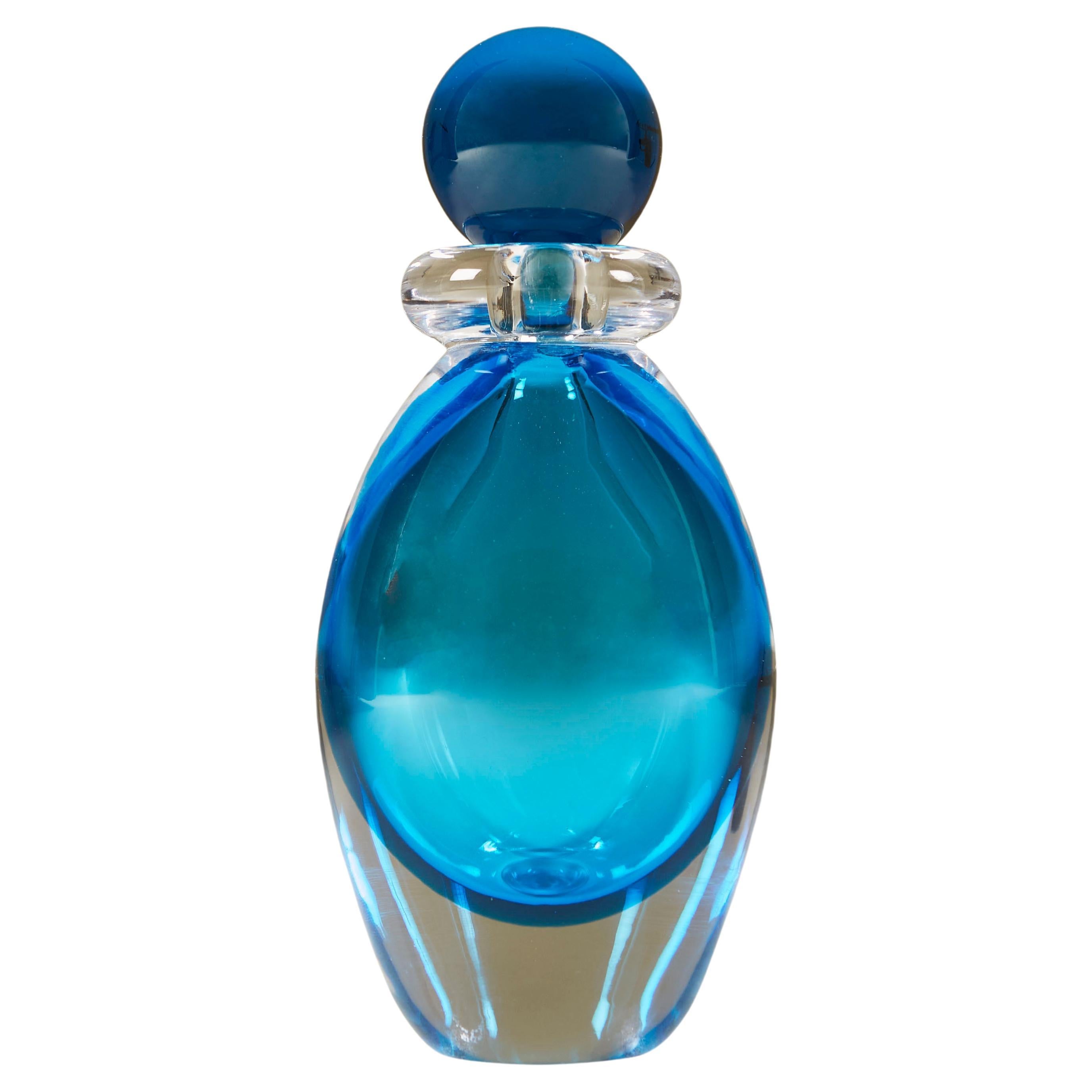 Contemporary tall aquamarine Murano perfume bottle For Sale