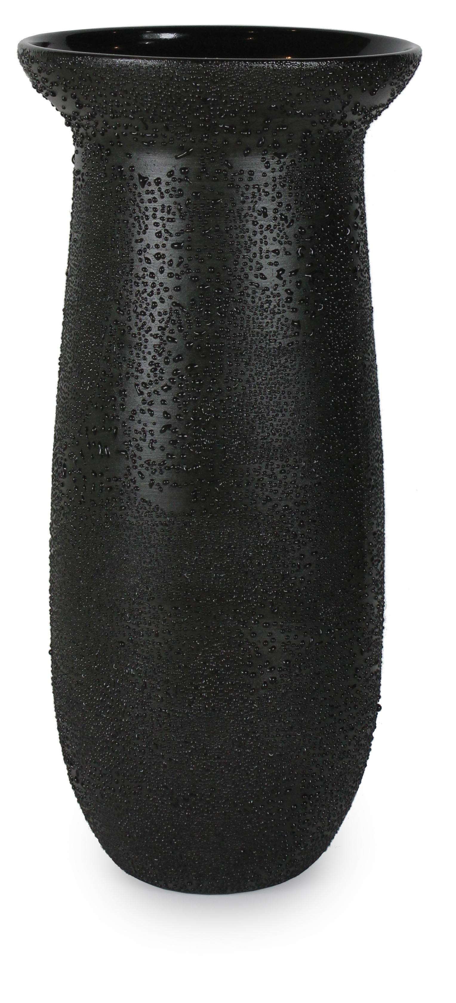 Modern Contemporary Tall Dew Vase #2 Striped Black Ceramic and Glaze, Handmade For Sale