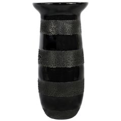 Contemporary Tall Dew Vase #2 Striped Black Ceramic and Glaze, Handmade