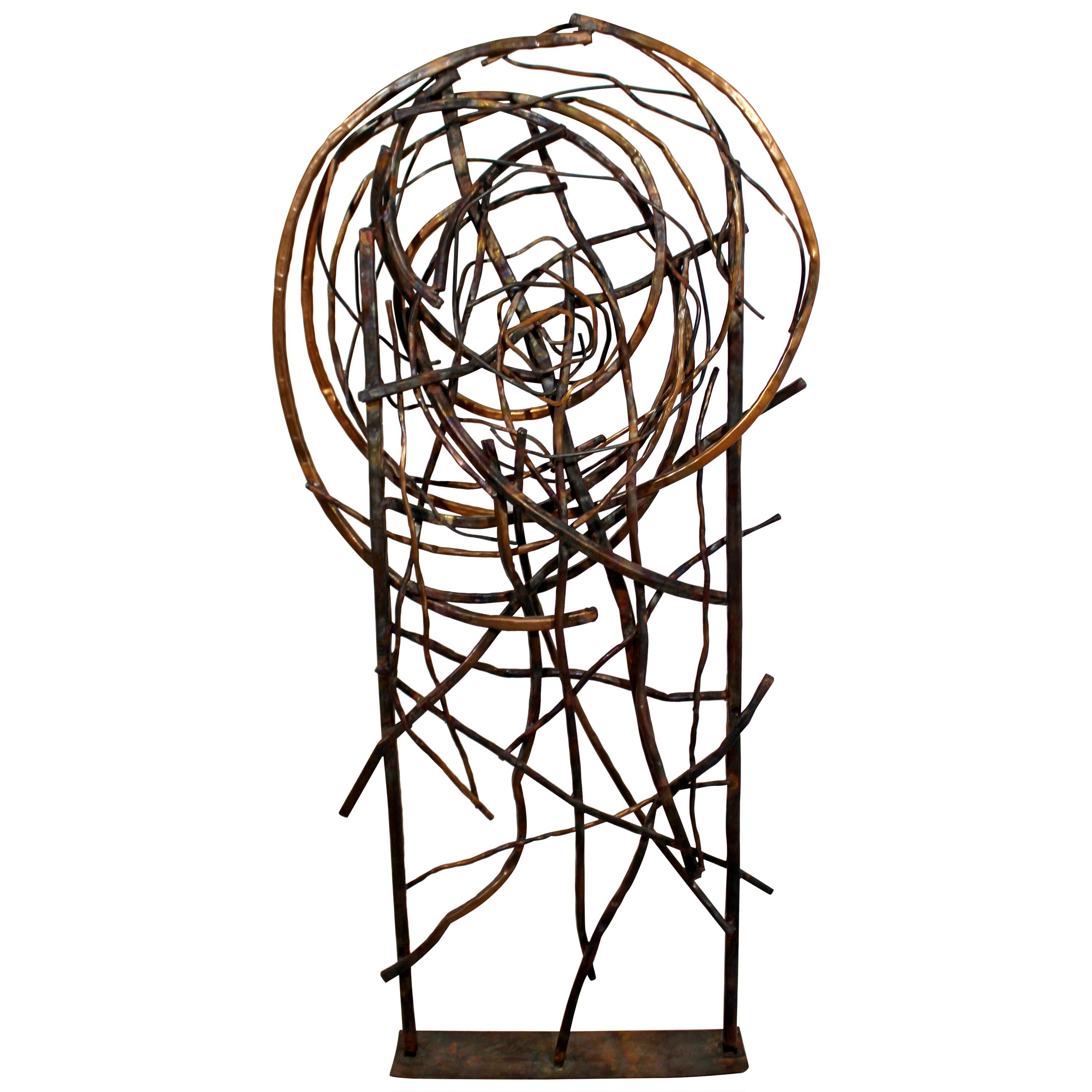 Contemporary Tall Forged Copper Metal Abstract Floor Sculpture by Robert Hansen