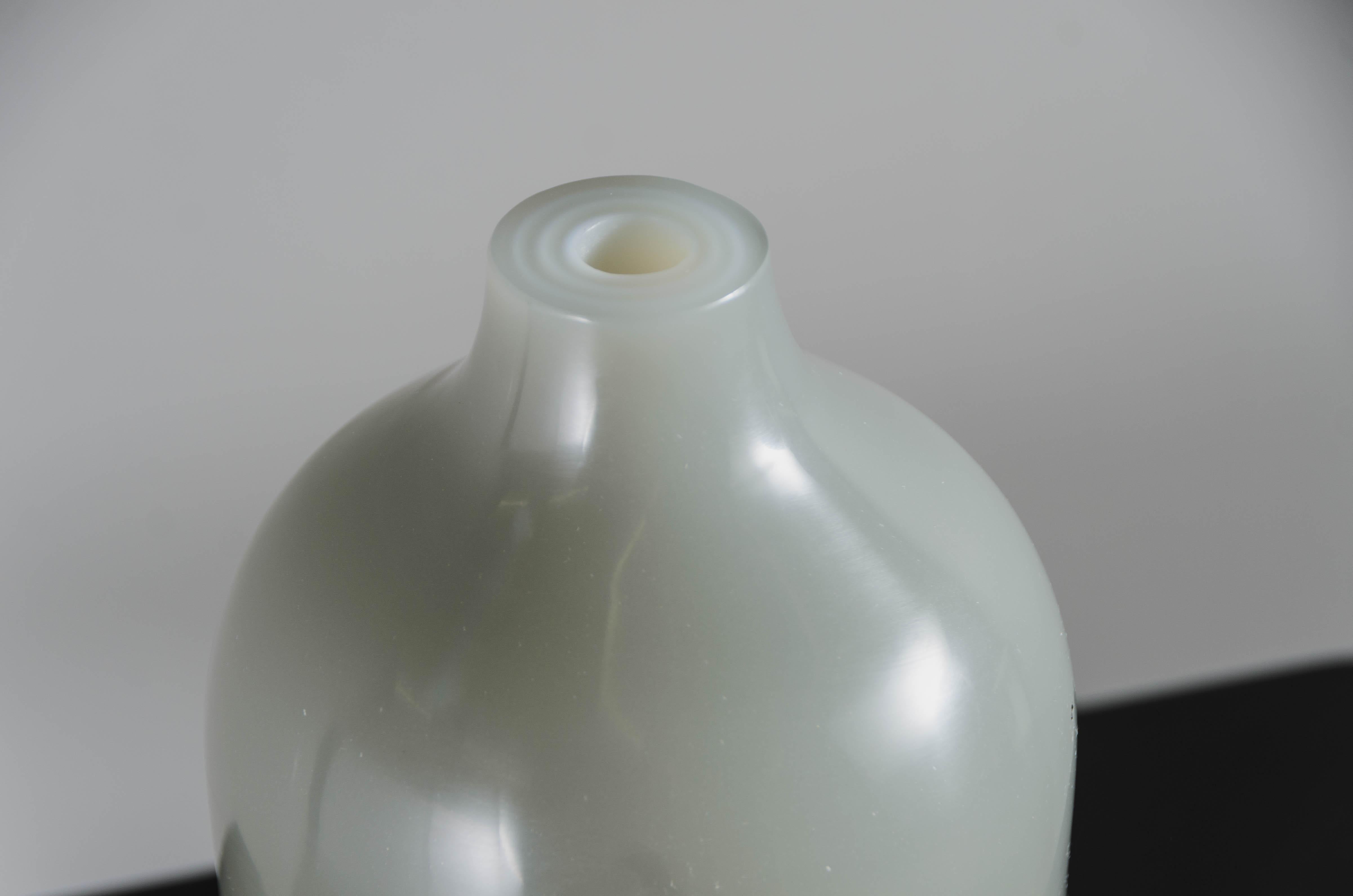 Hand-Carved Contemporary Tall Gourd Vase in Grey Peking Glass by Robert Kuo, Limited Edition For Sale