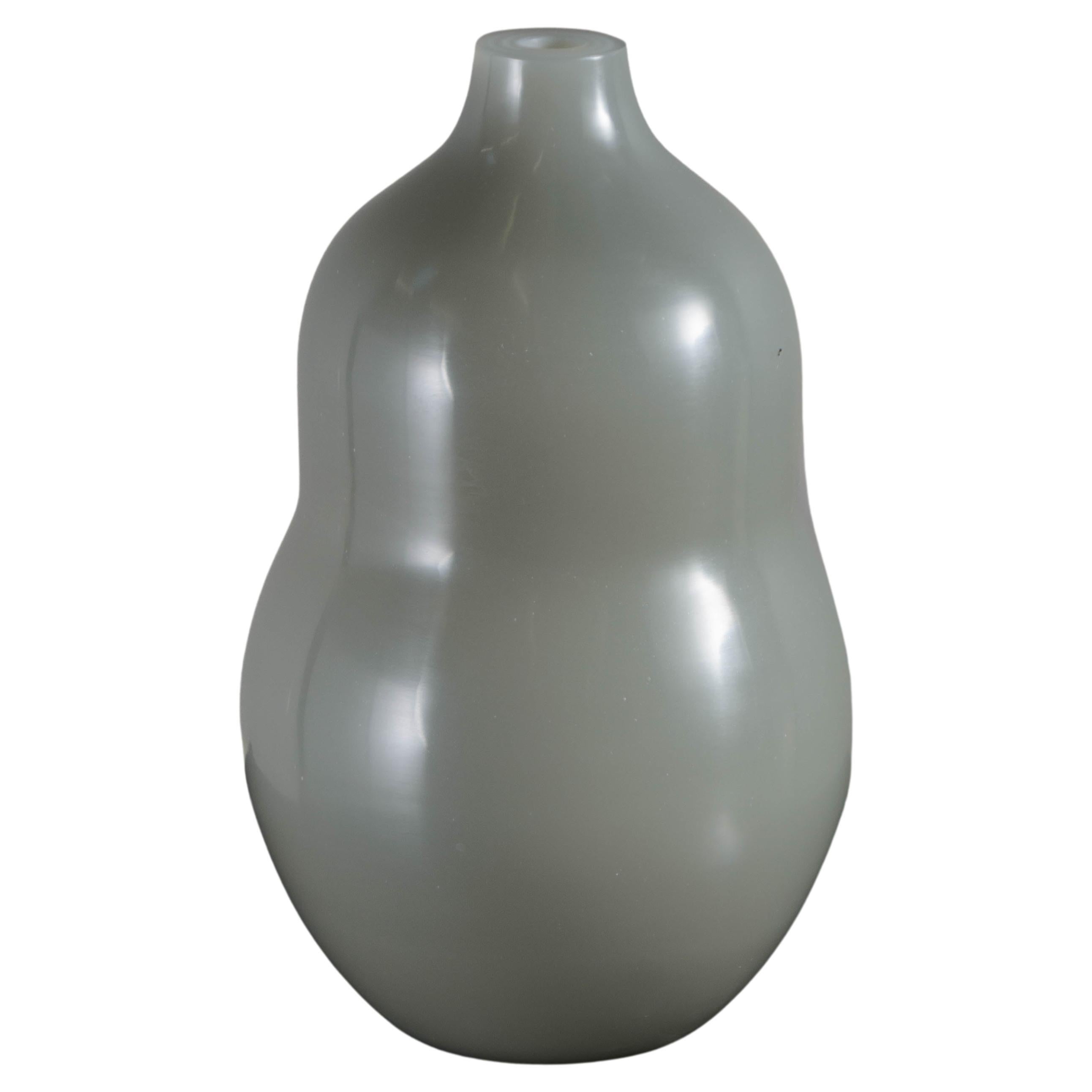 Contemporary Tall Gourd Vase in Grey Peking Glass by Robert Kuo, Limited Edition For Sale