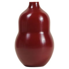 Contemporary Tall Gourd Vase in Raspberry Peking Glass by Robert Kuo