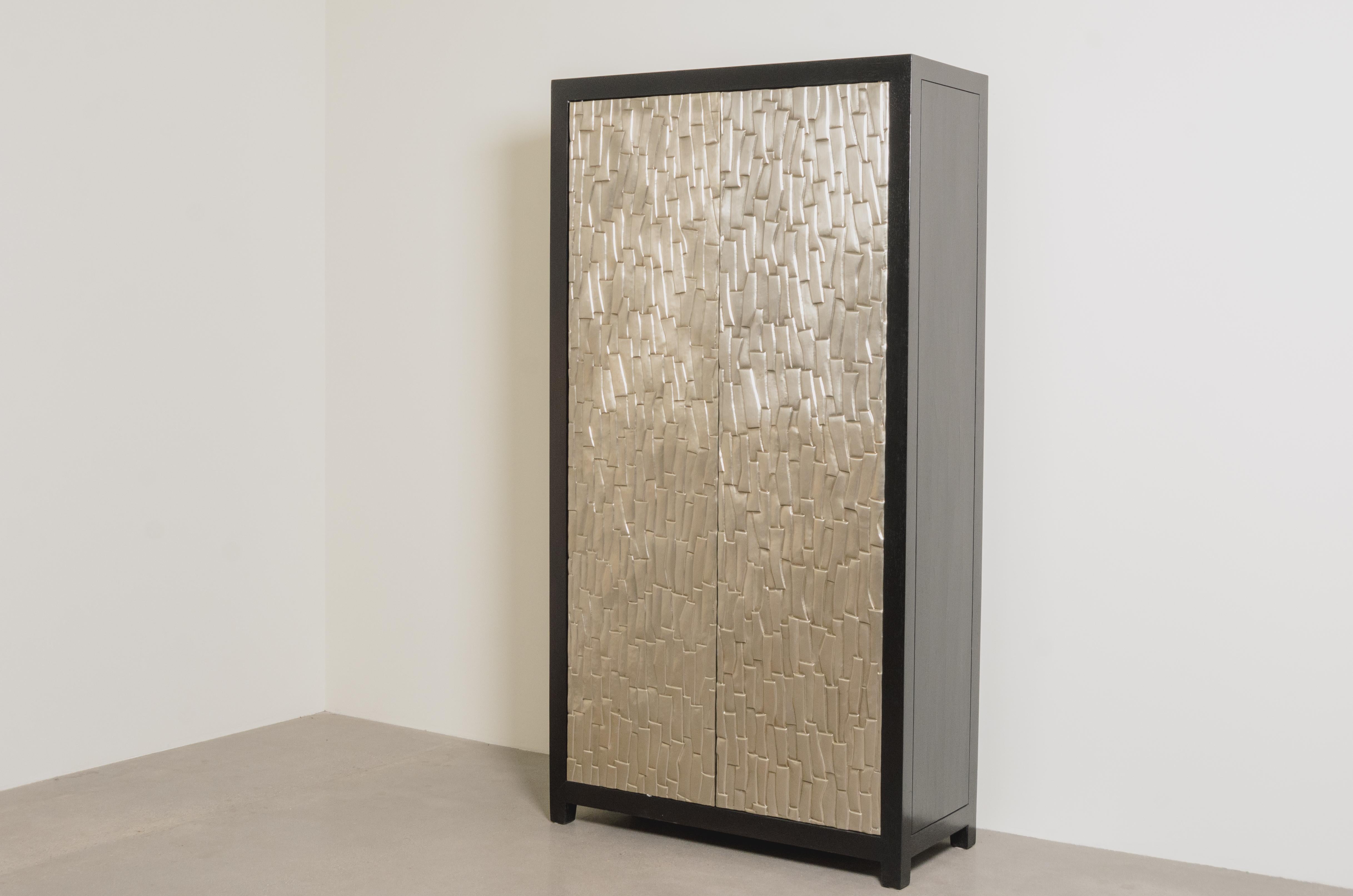 Hand-Crafted Contemporary Tall Kuai Cabinet in White Bronze by Robert Kuo, Limited Edition For Sale