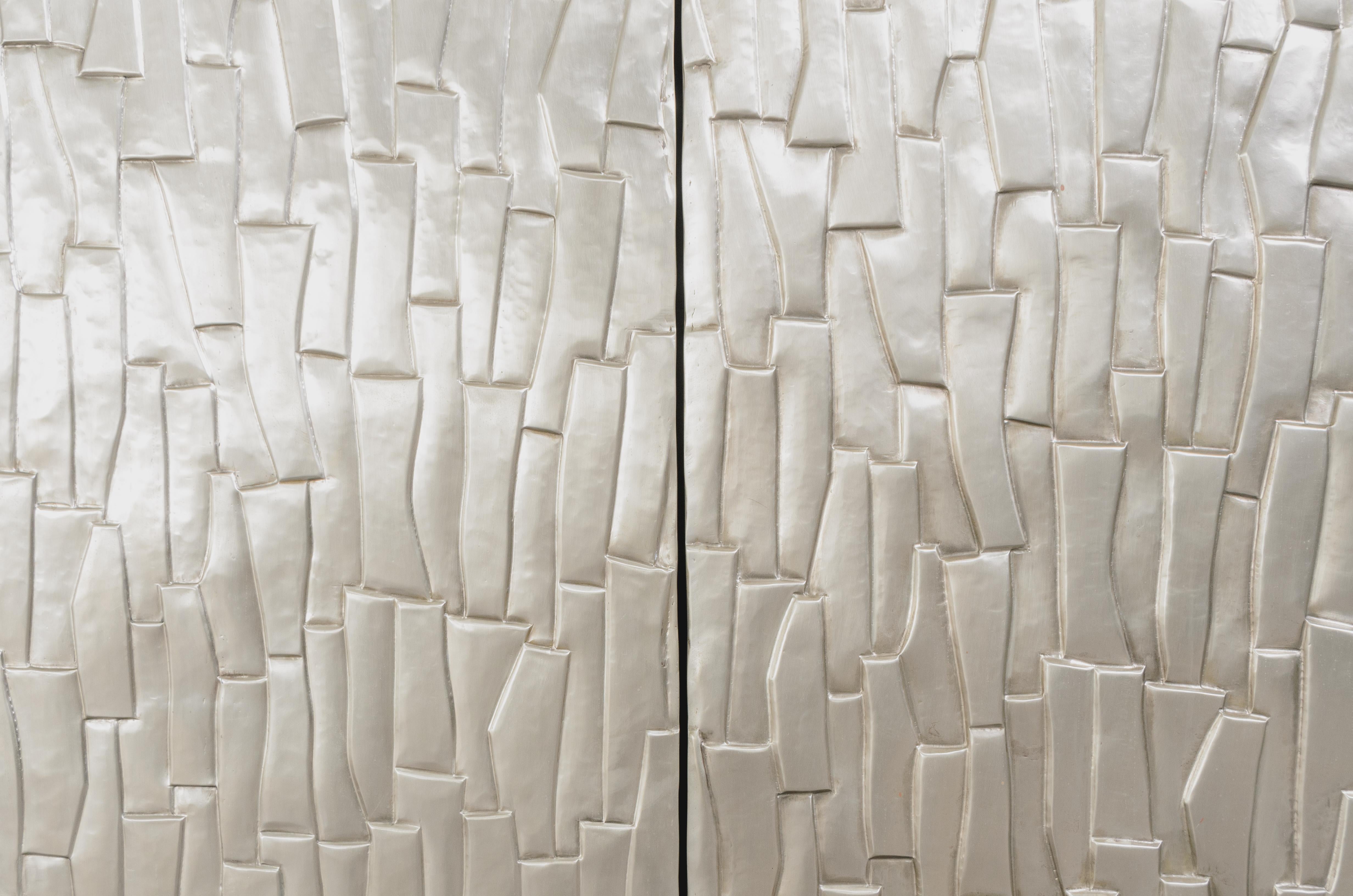 Contemporary Tall Kuai Cabinet in White Bronze by Robert Kuo, Limited Edition For Sale 1
