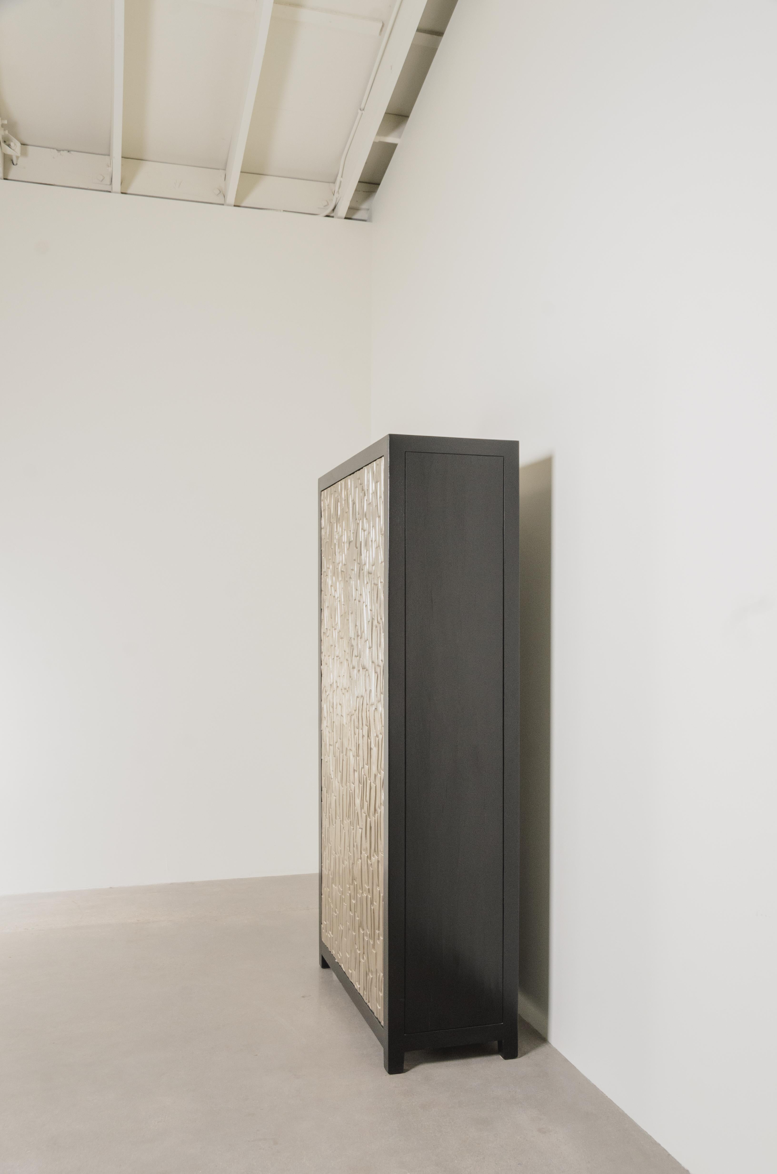 Contemporary Tall Kuai Cabinet in White Bronze by Robert Kuo, Limited Edition For Sale 2