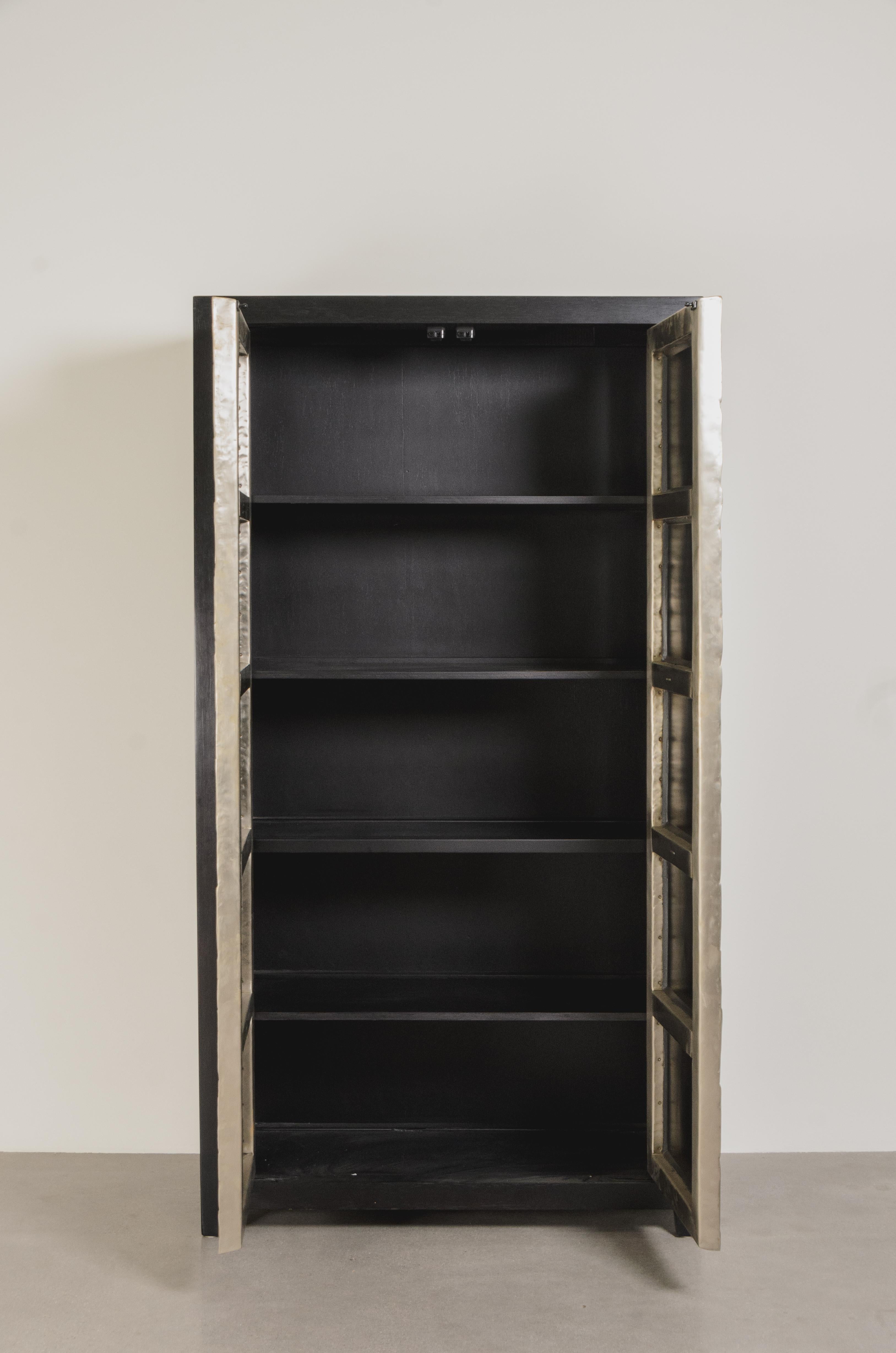 Contemporary Tall Kuai Cabinet in White Bronze by Robert Kuo, Limited Edition For Sale 3