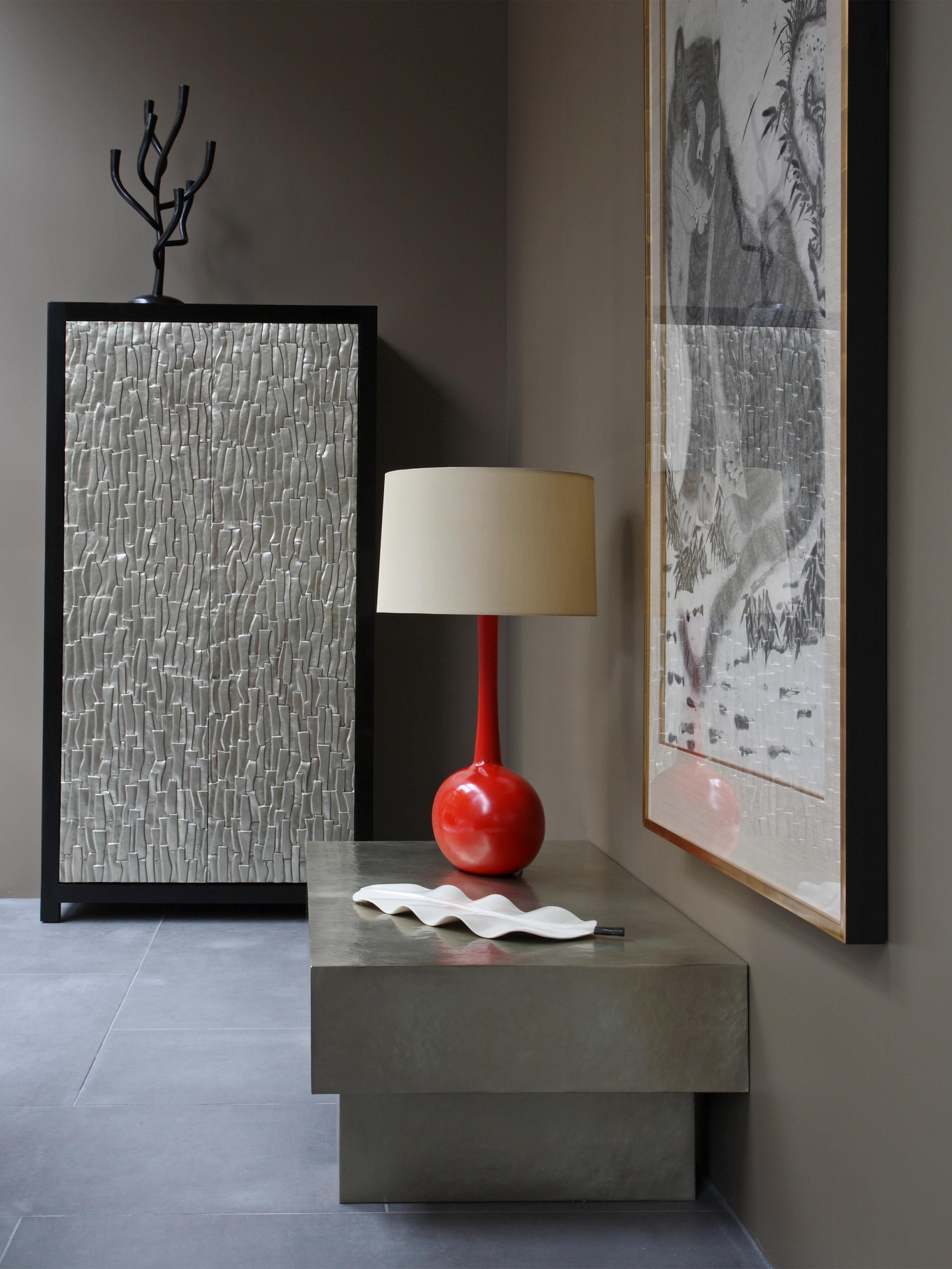 Contemporary Tall Kuai Cabinet in White Bronze by Robert Kuo, Limited Edition For Sale 4