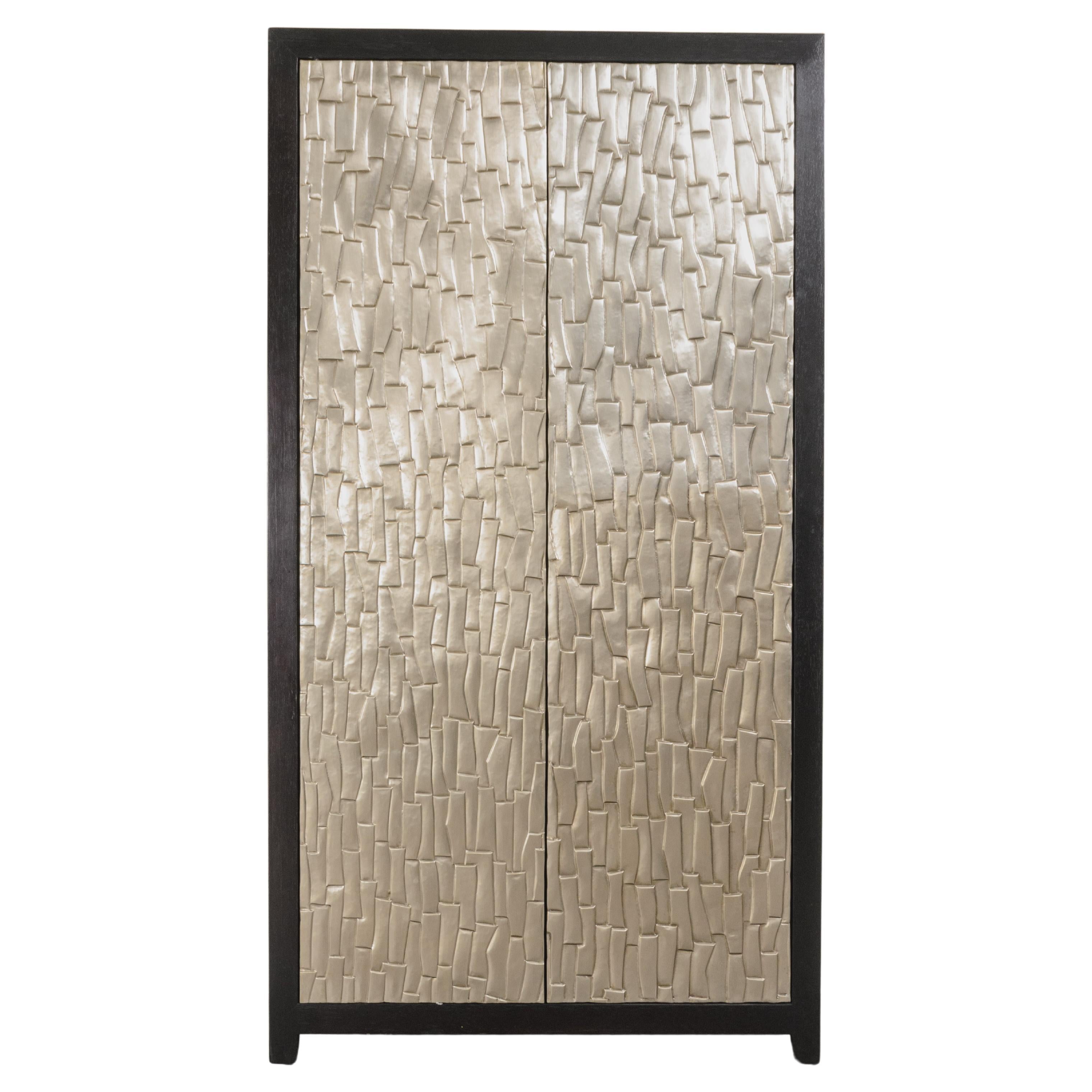 Contemporary Tall Kuai Cabinet in White Bronze by Robert Kuo, Limited Edition For Sale