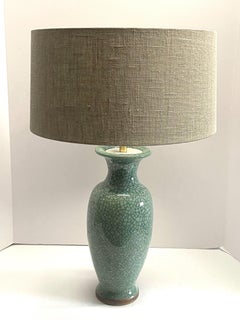 Contemporary Tall Tulip Shape Lamps, Turquoise Crackle Glaze, China, 24" Height