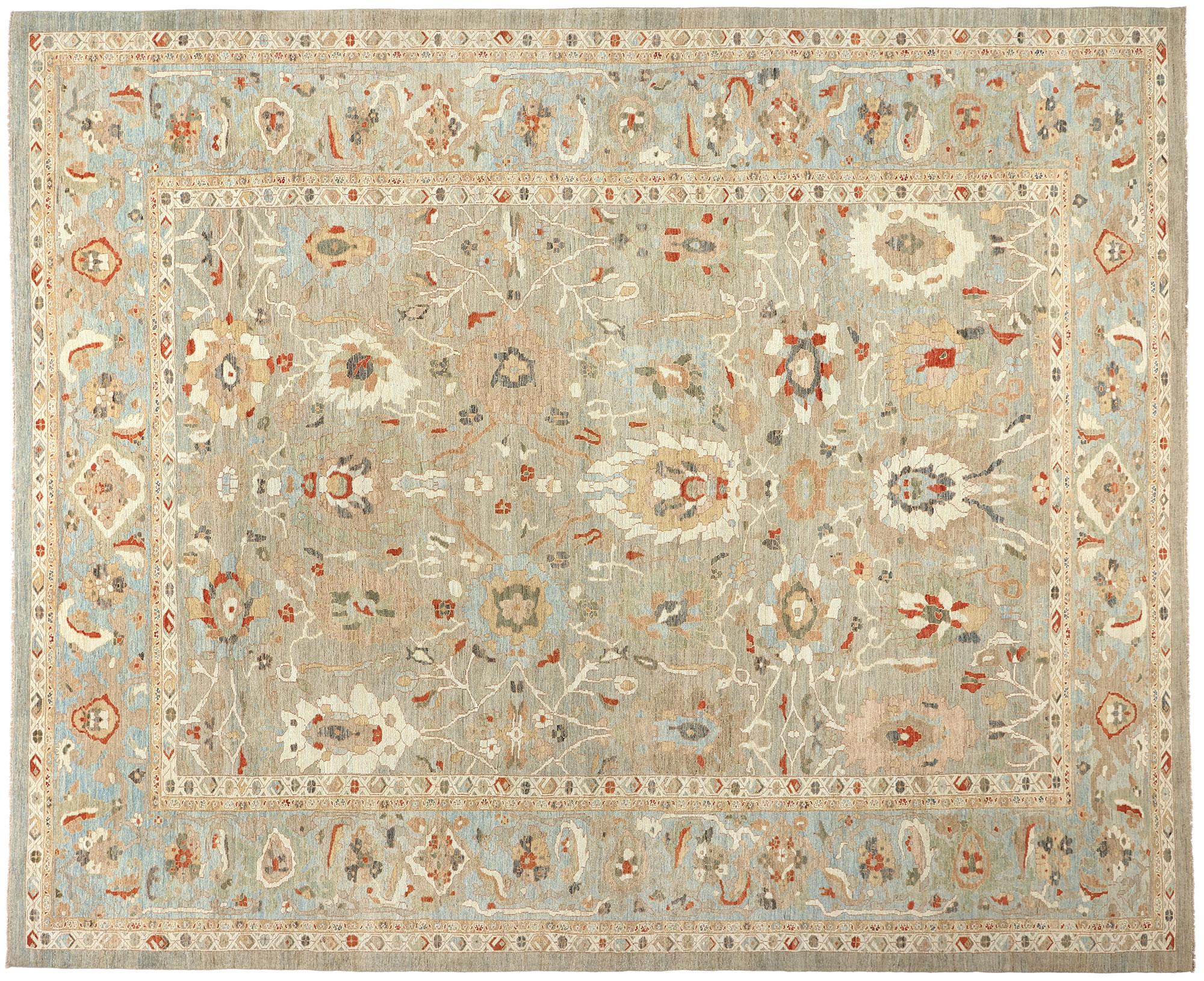 Contemporary Tan and Blue Persian Sultanabad Rug, 15'06 x 18'09 For Sale 4